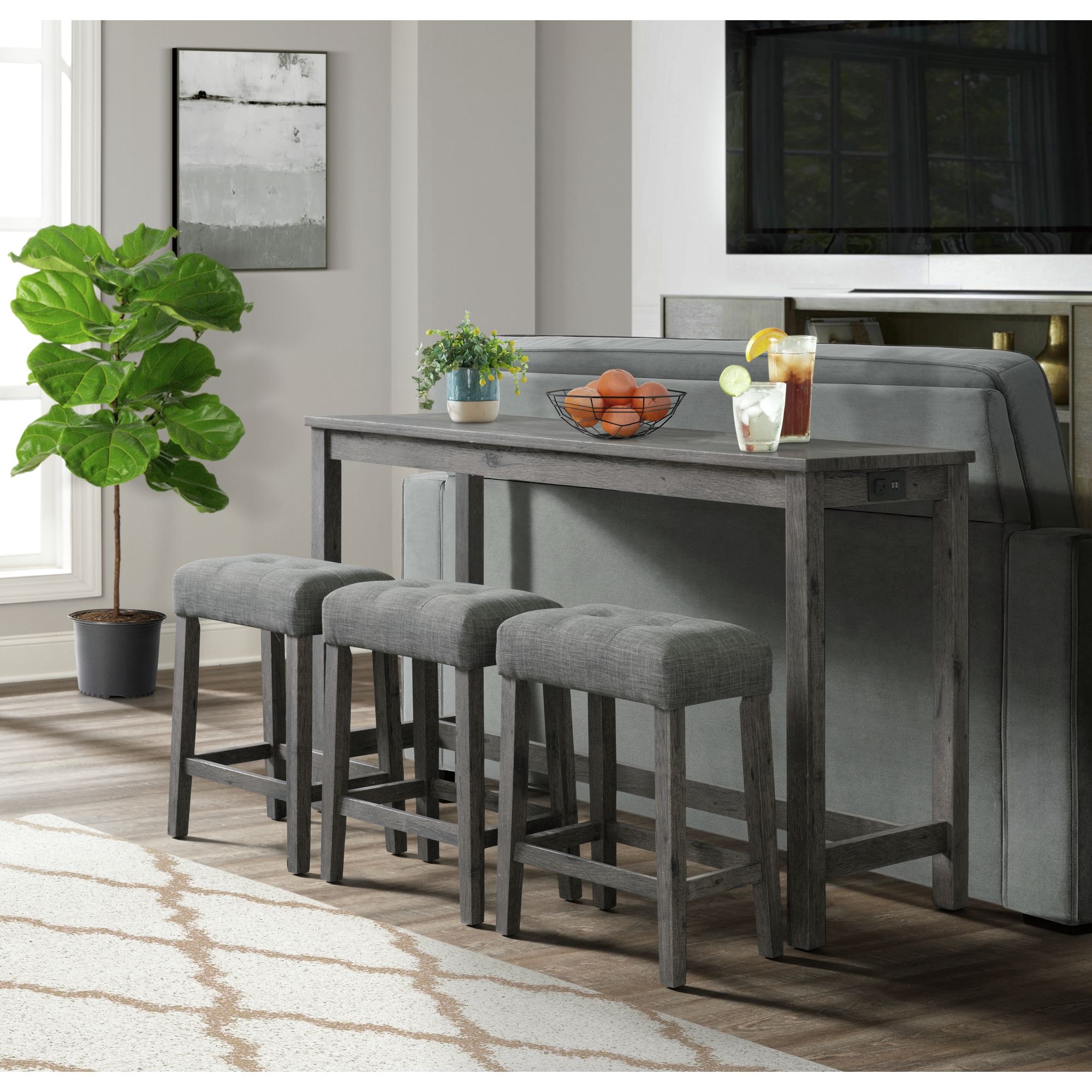 Elements International Oak Lawn Charcoal Bar Table Oak Lawn Charcoal Bar Table