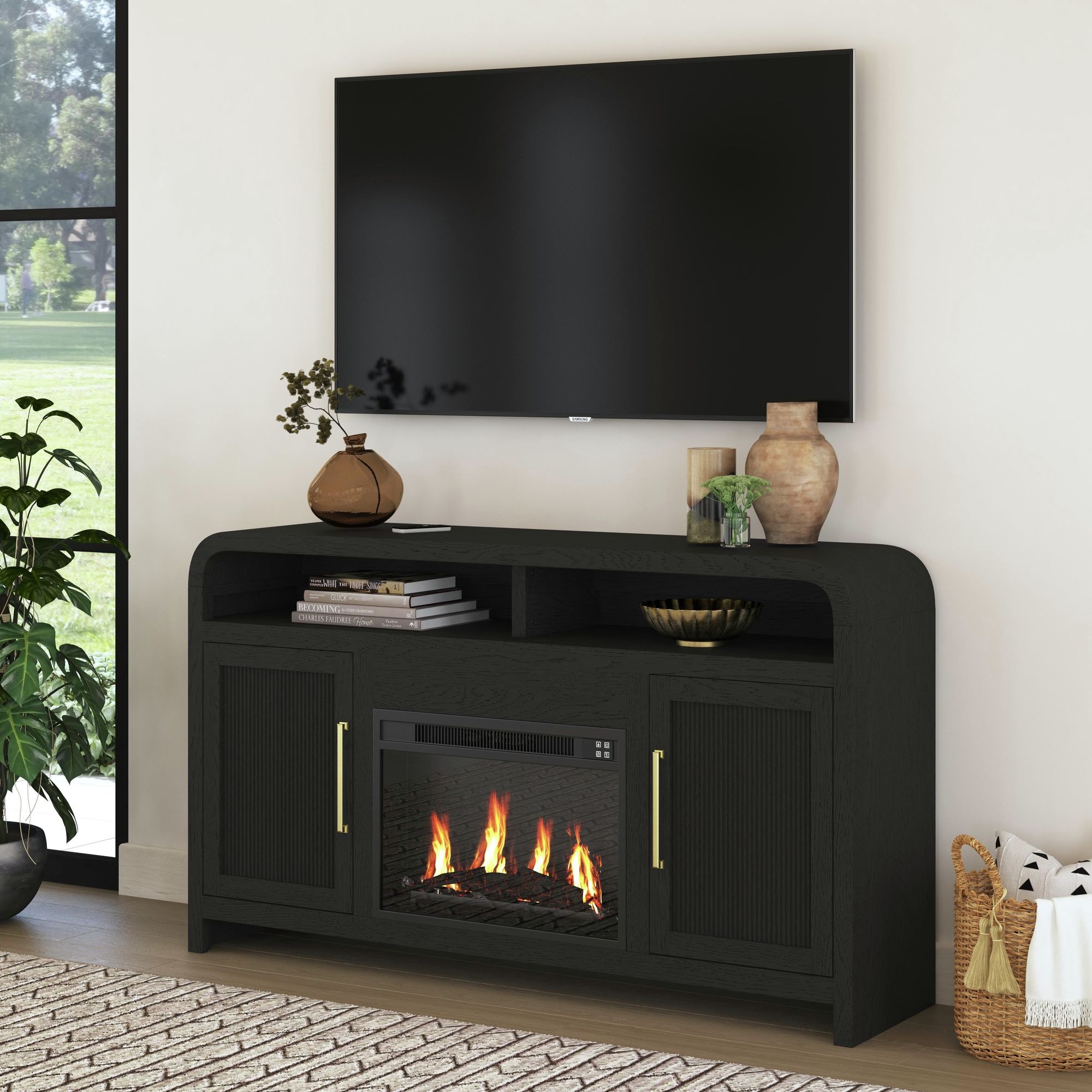 Elements International Living Room Ridgemont Black Fireplace