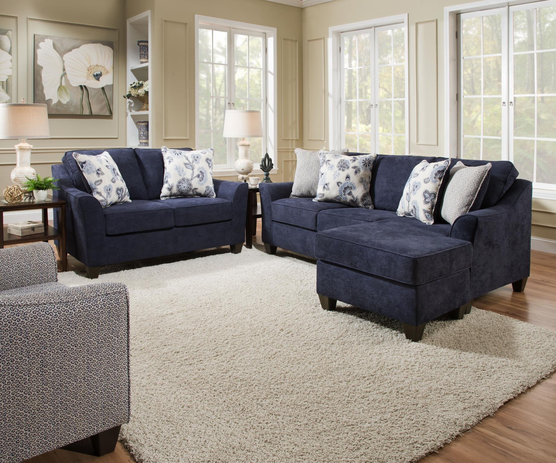 Lane Home Furnishings Living Room Sofa/Chaise Prelude Navy/Maya