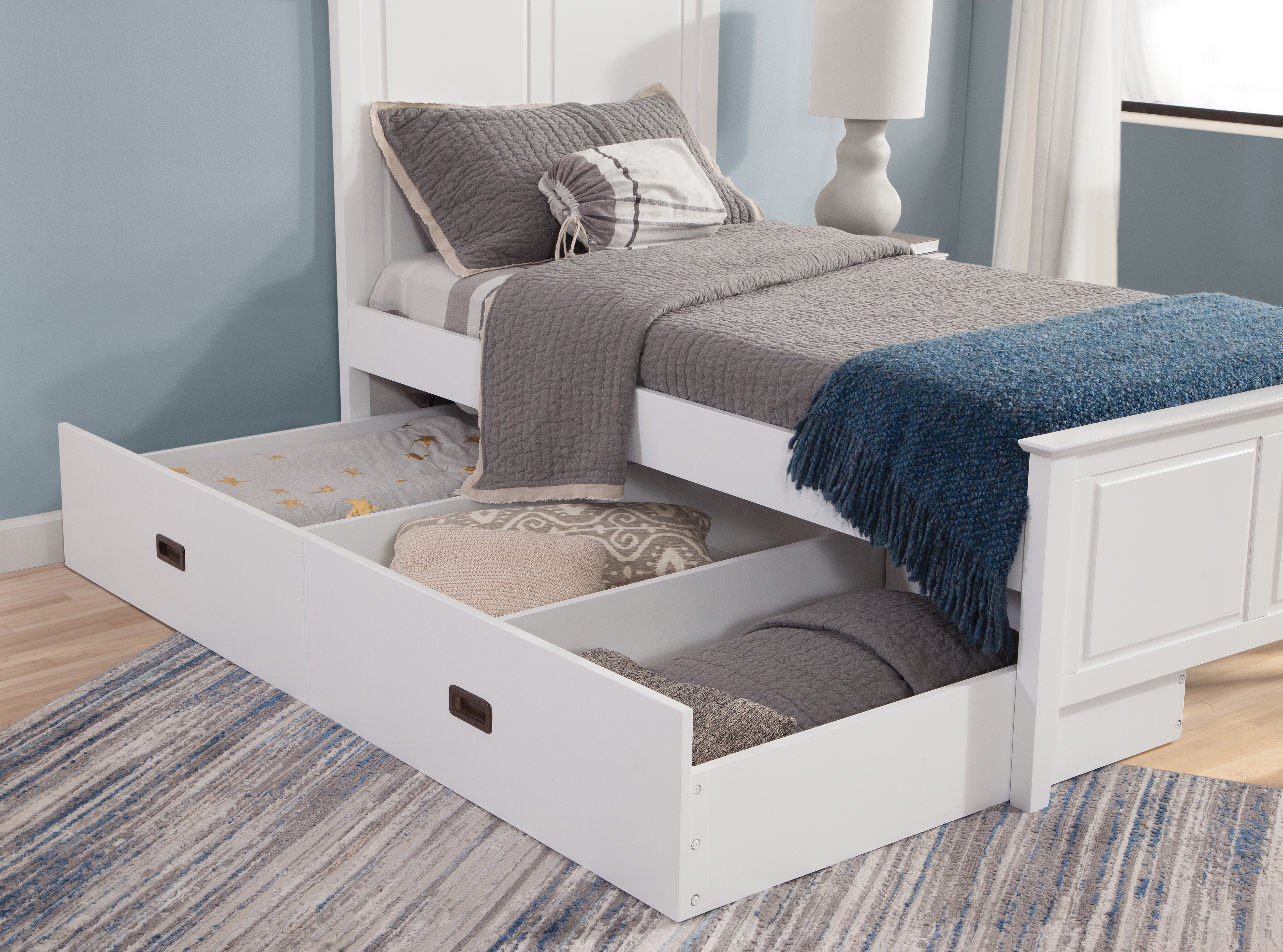  Pure White Lancaster Twin Trundle Bed BD08-702TTH / BD08-702TTF / BD08-504TR / BD08- TRUNDLE