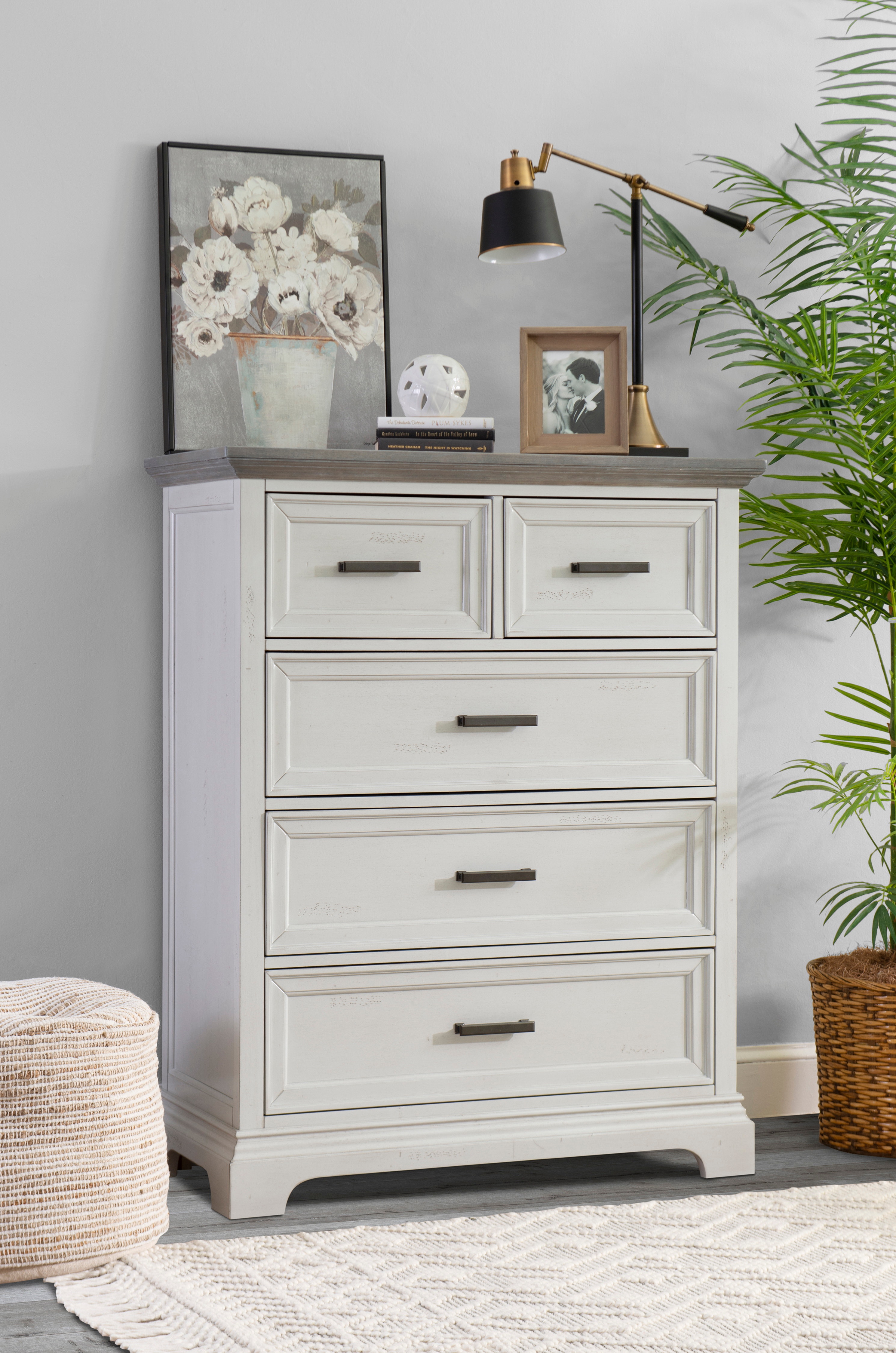 John Thomas Bedroom 5 Drawer Chest in Mist & Heather Gray