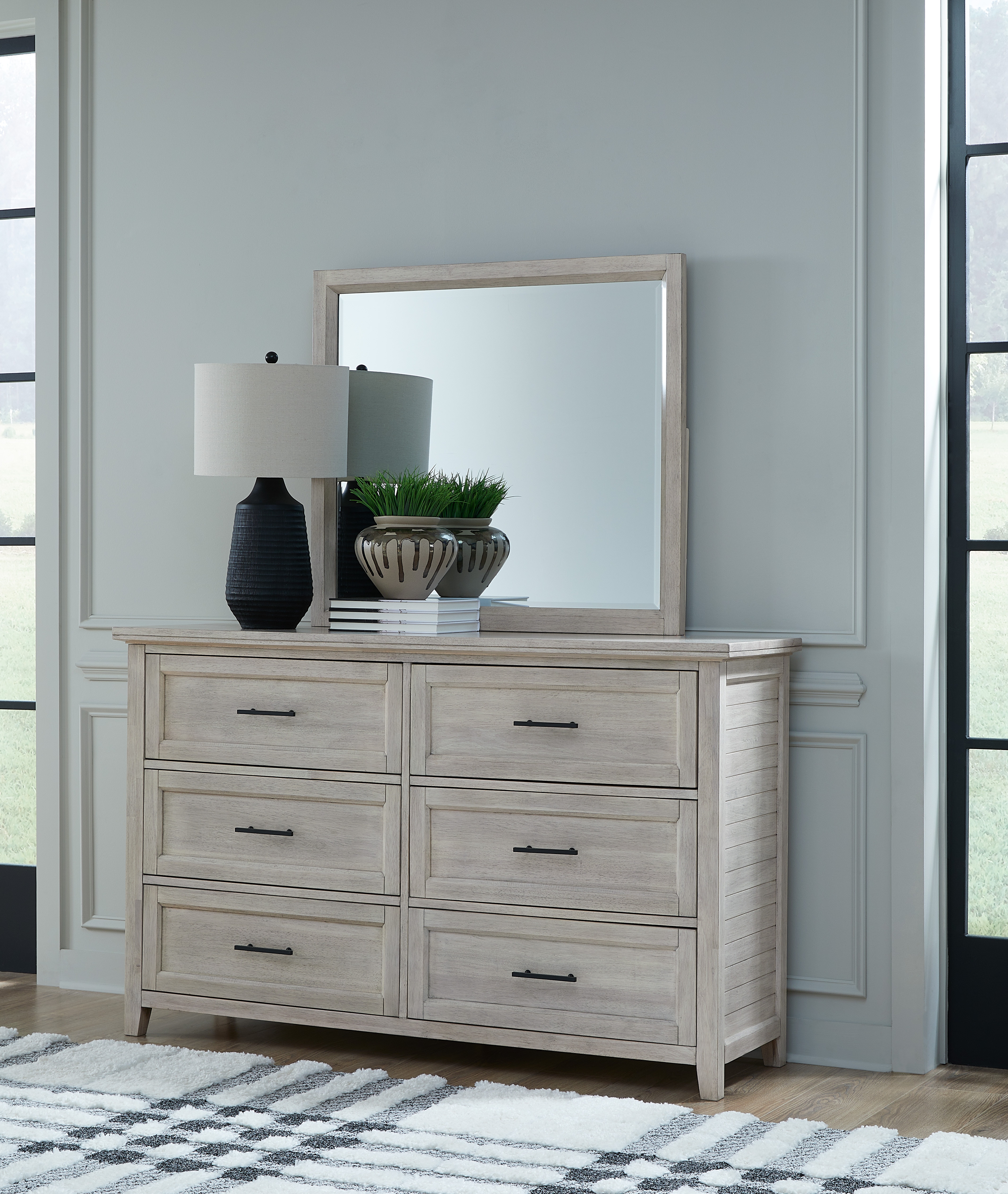 John Thomas Sanibel 6 Drawer Dresser and Sanibel Mirror in Macchiato BD96-2406 / BD96-2450