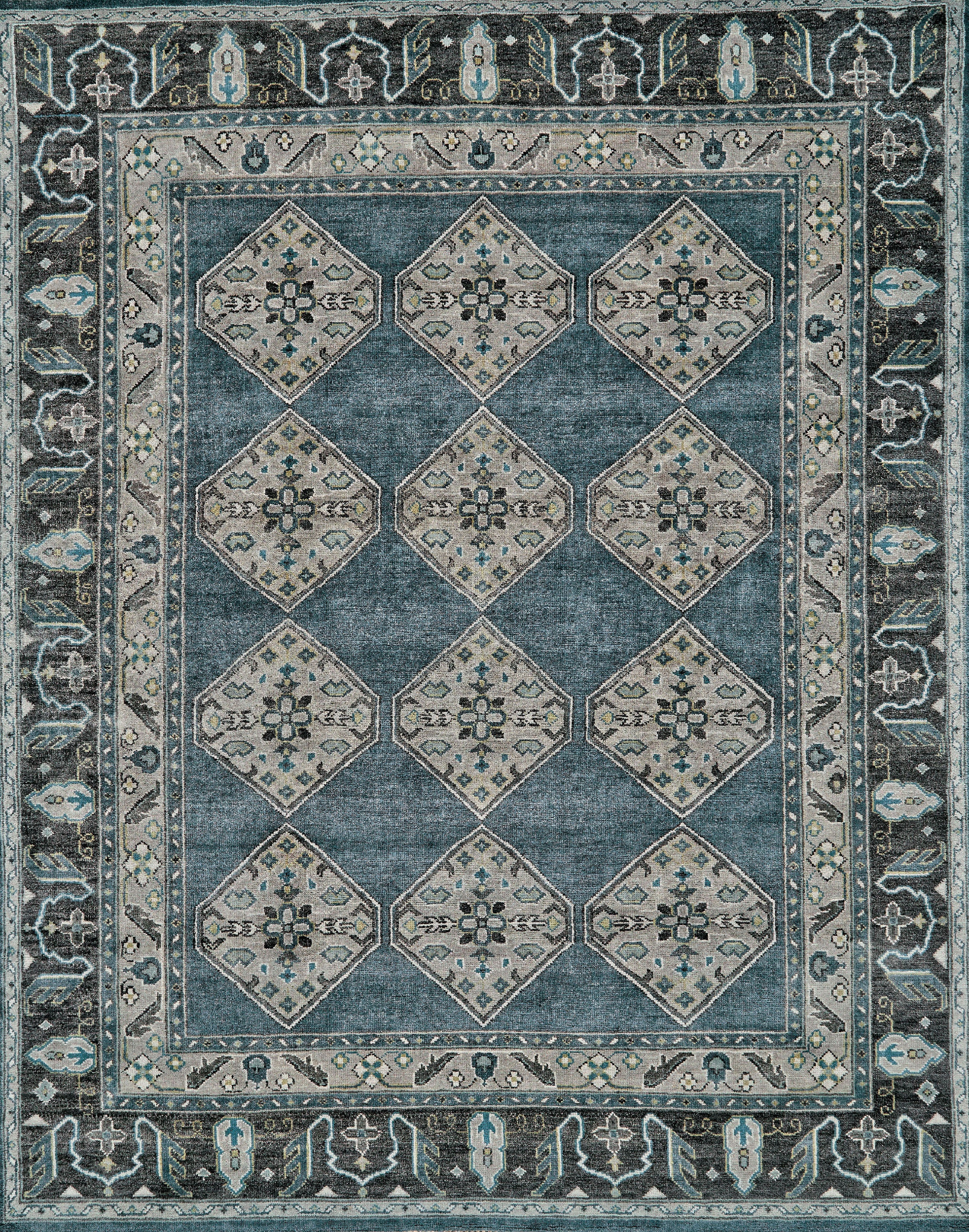 Feizy Area Rugs Ustad Traditional Diamond, Blue/Gray/Taupe, 5'-6