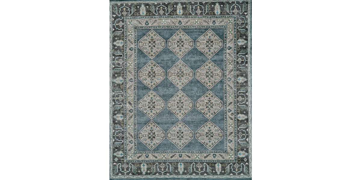 Feizy Area Rugs Ustad Traditional Diamond, Blue/Gray/Taupe, 5'-6