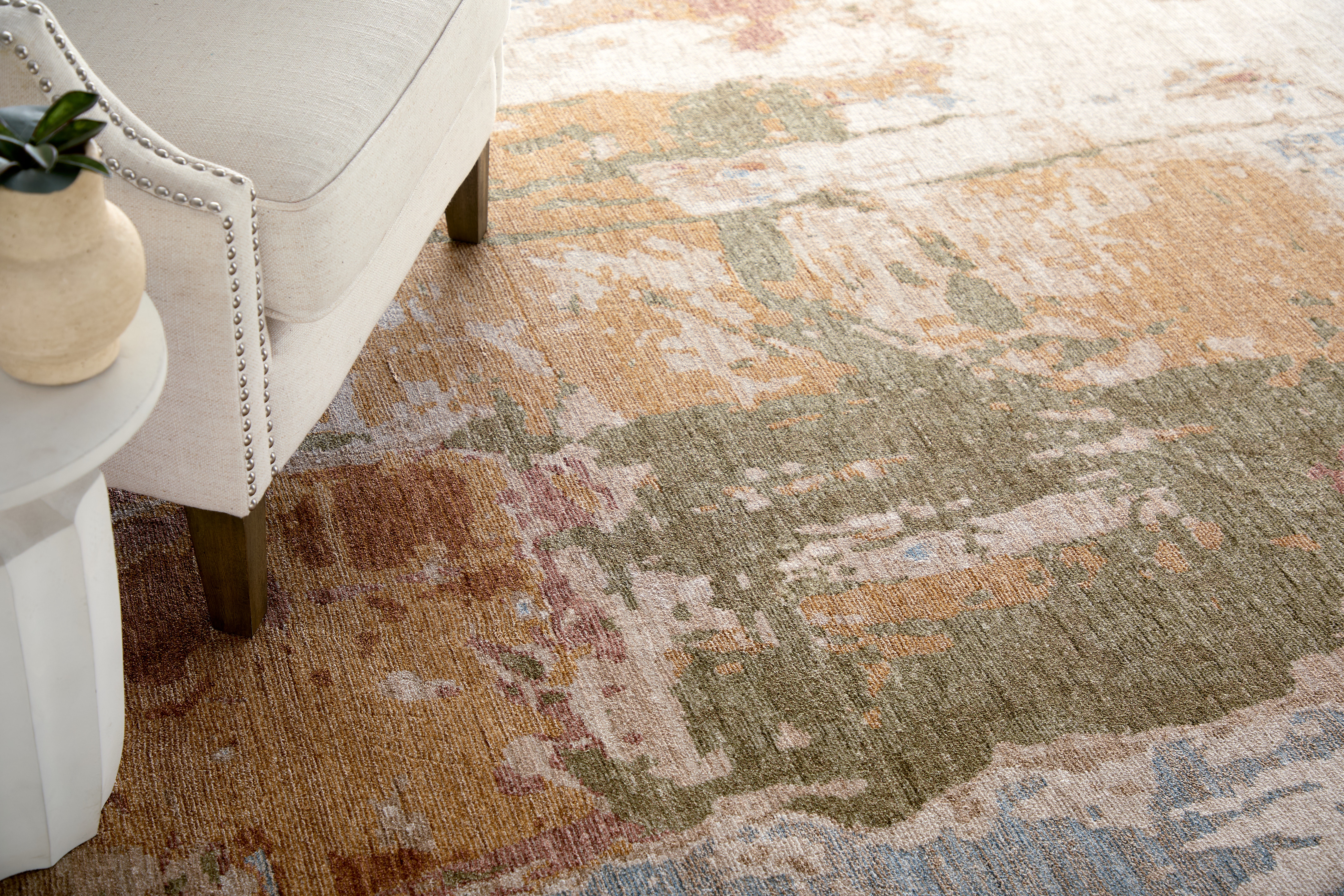 Pearson Modern Abstract, Ivory/Green/Tan, 5' x 7'-6