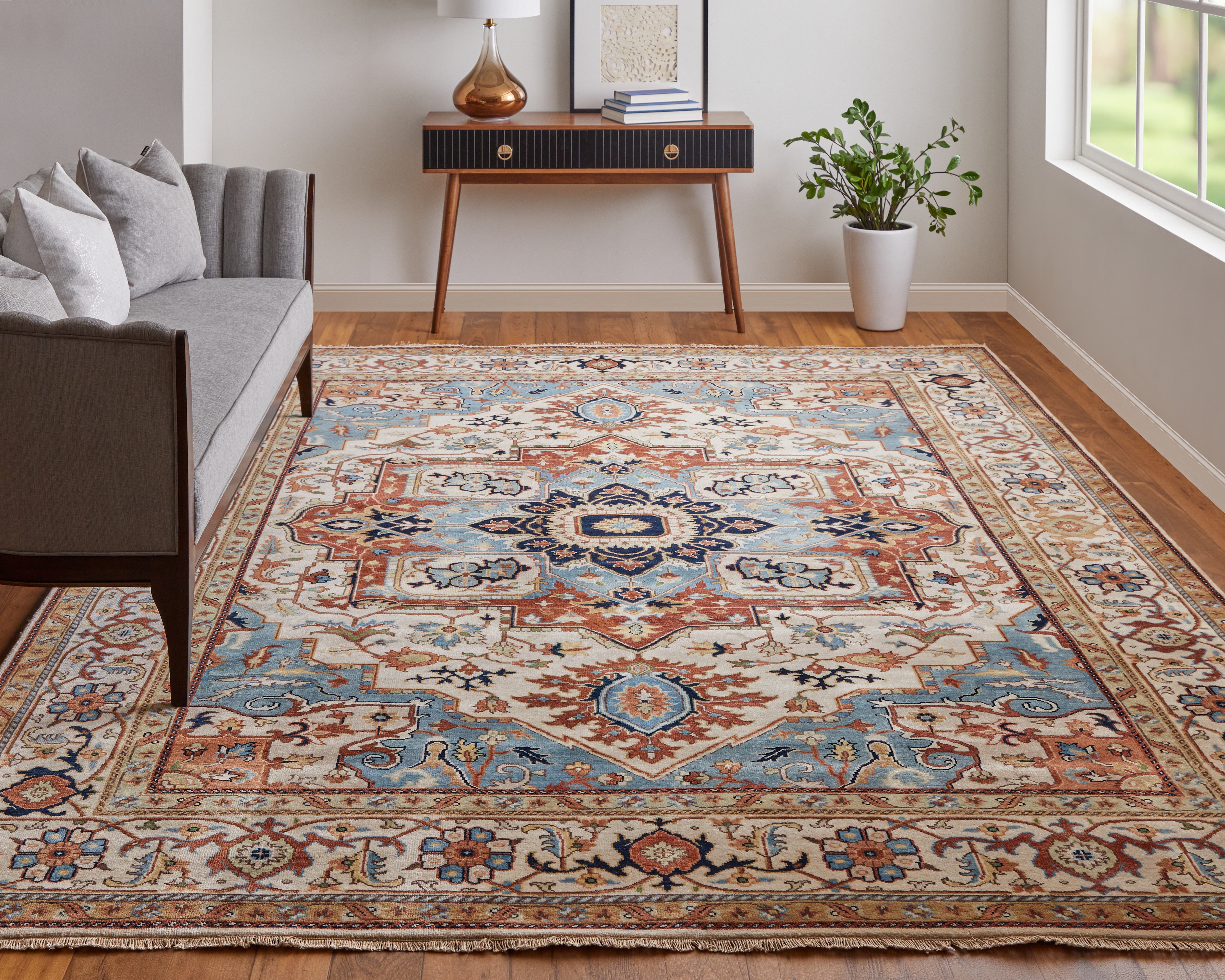 【感謝価格】 Ralston Traditional Oriental, Ivory/Blue/Orange, 5'-6 ショルダーバッグ