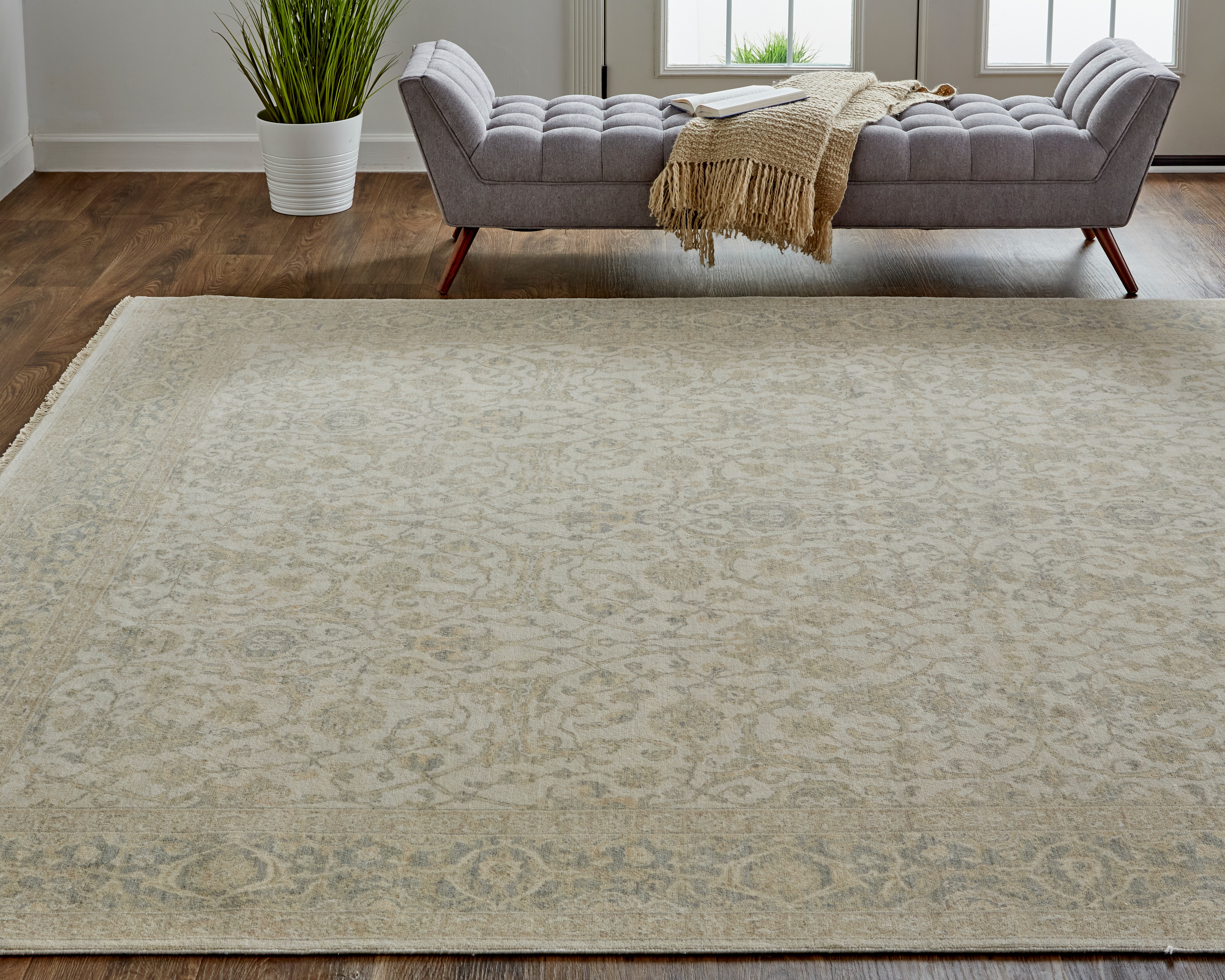Feizy Area Rugs Zander Transitional Oriental, Tan/Ivory/Blue, 11