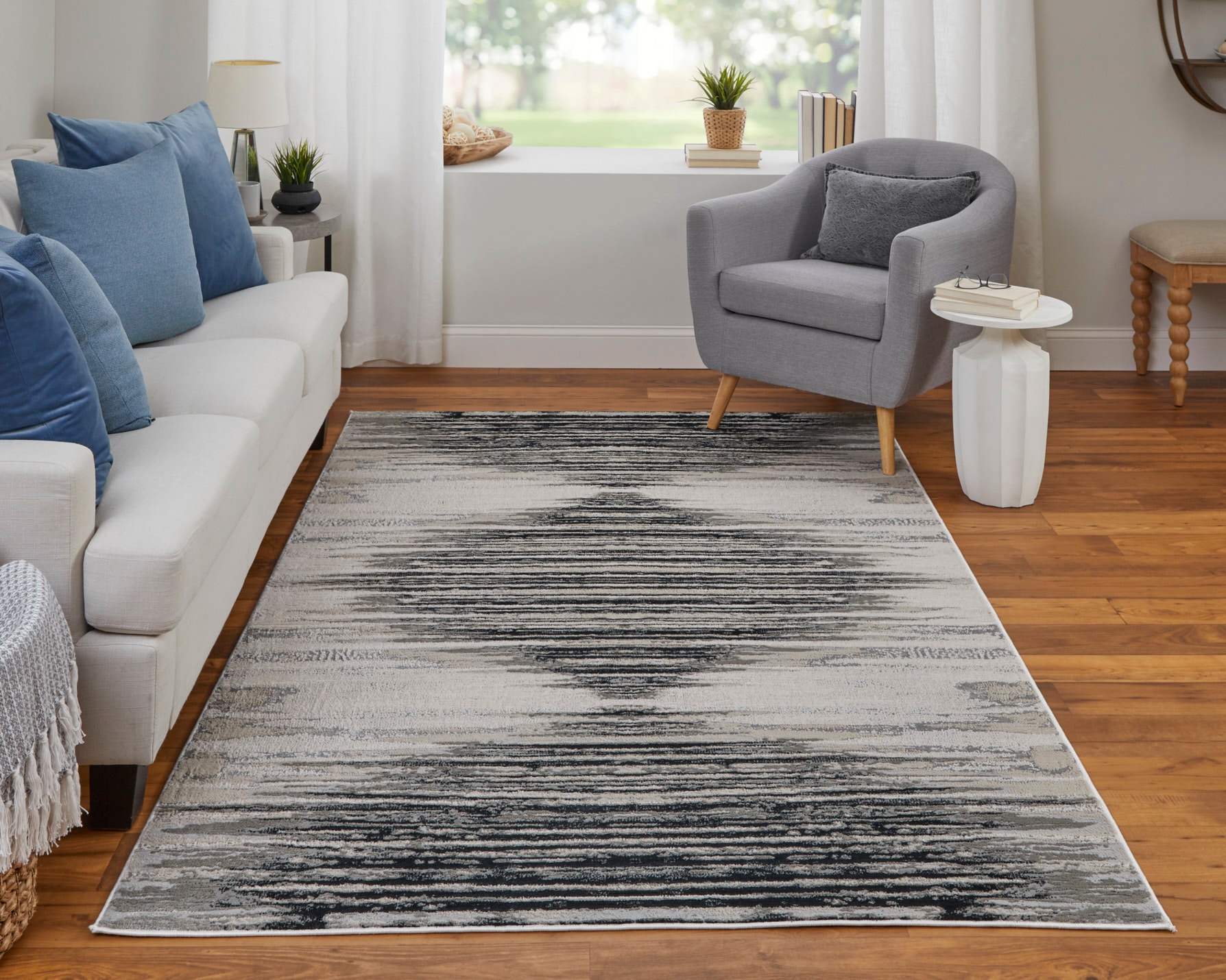 Feizy Area Rugs Micah Modern Diamond, Black/Silver/Taupe, 12' x 15 
