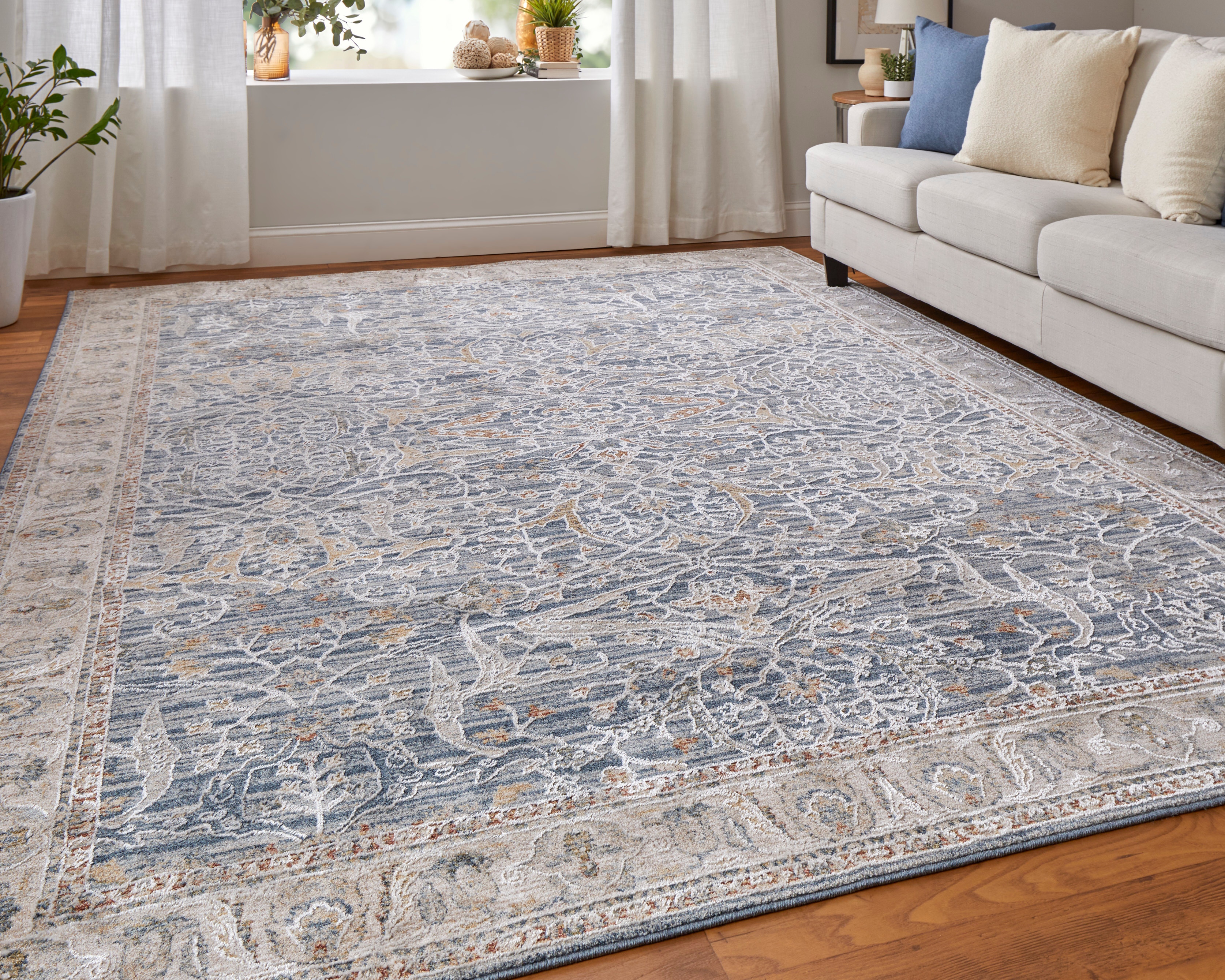 Pasha Transitional Ikat, Blue/Taupe/Ivory, 7'-10&rdquo; x 10'-3&rdquo; Area 