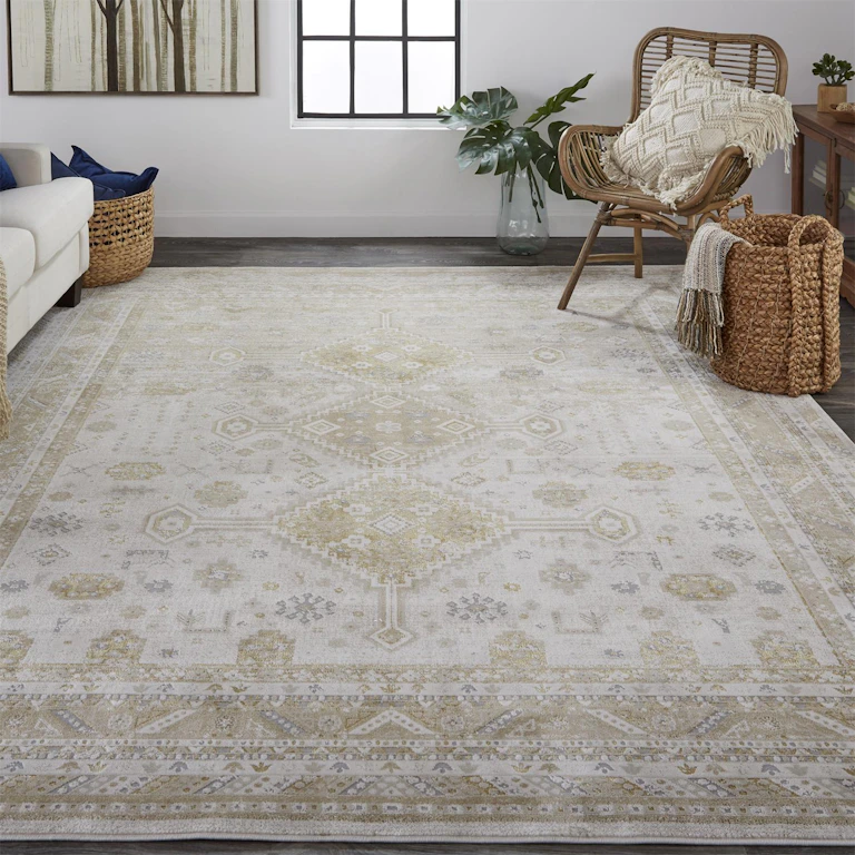 Feizy Area Rugs Aura Modern Persian, Gold/Ivory, 1'-8
