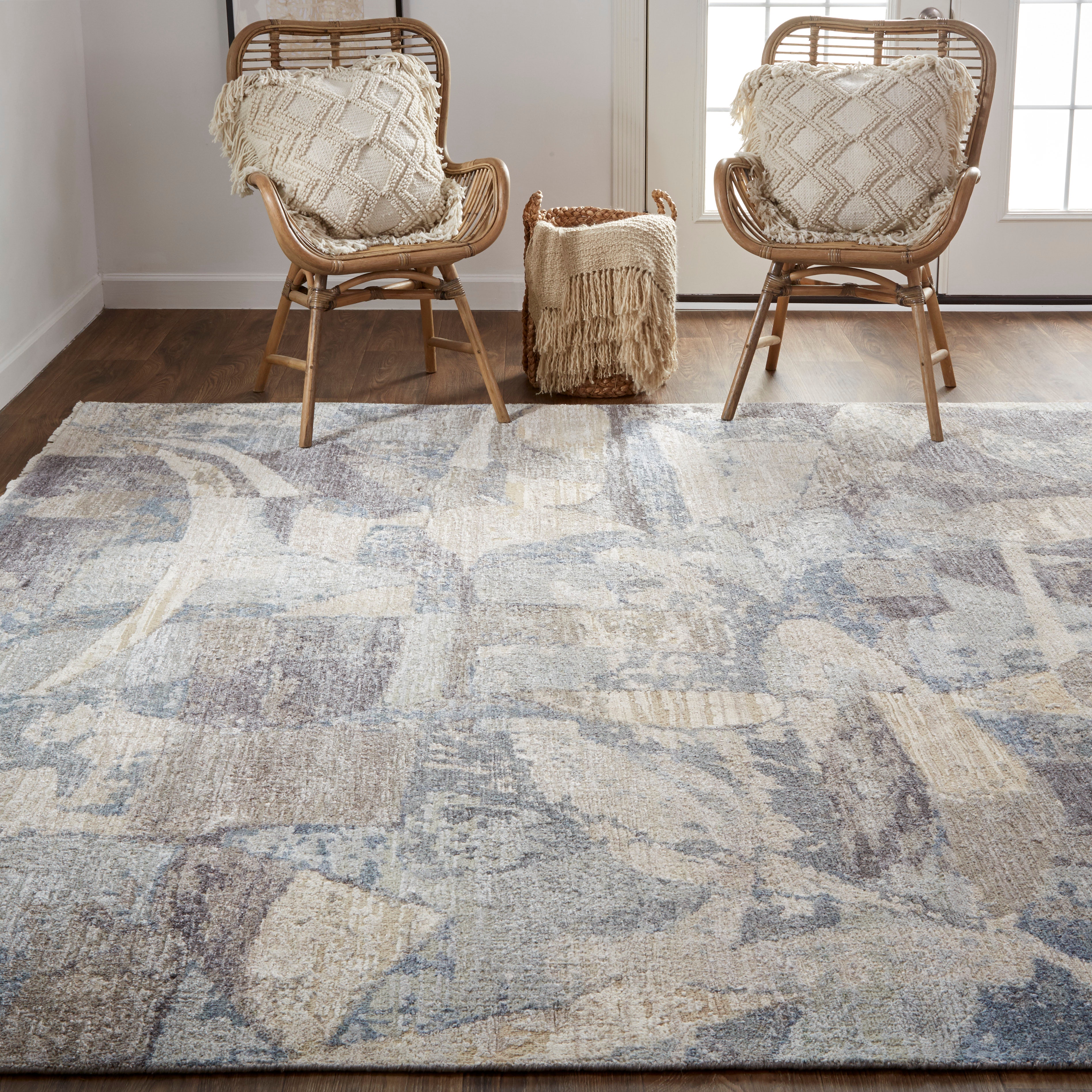 Feizy Area Rugs Salina Transitional Abstract, Taupe/Tan/Blue, 9'-6
