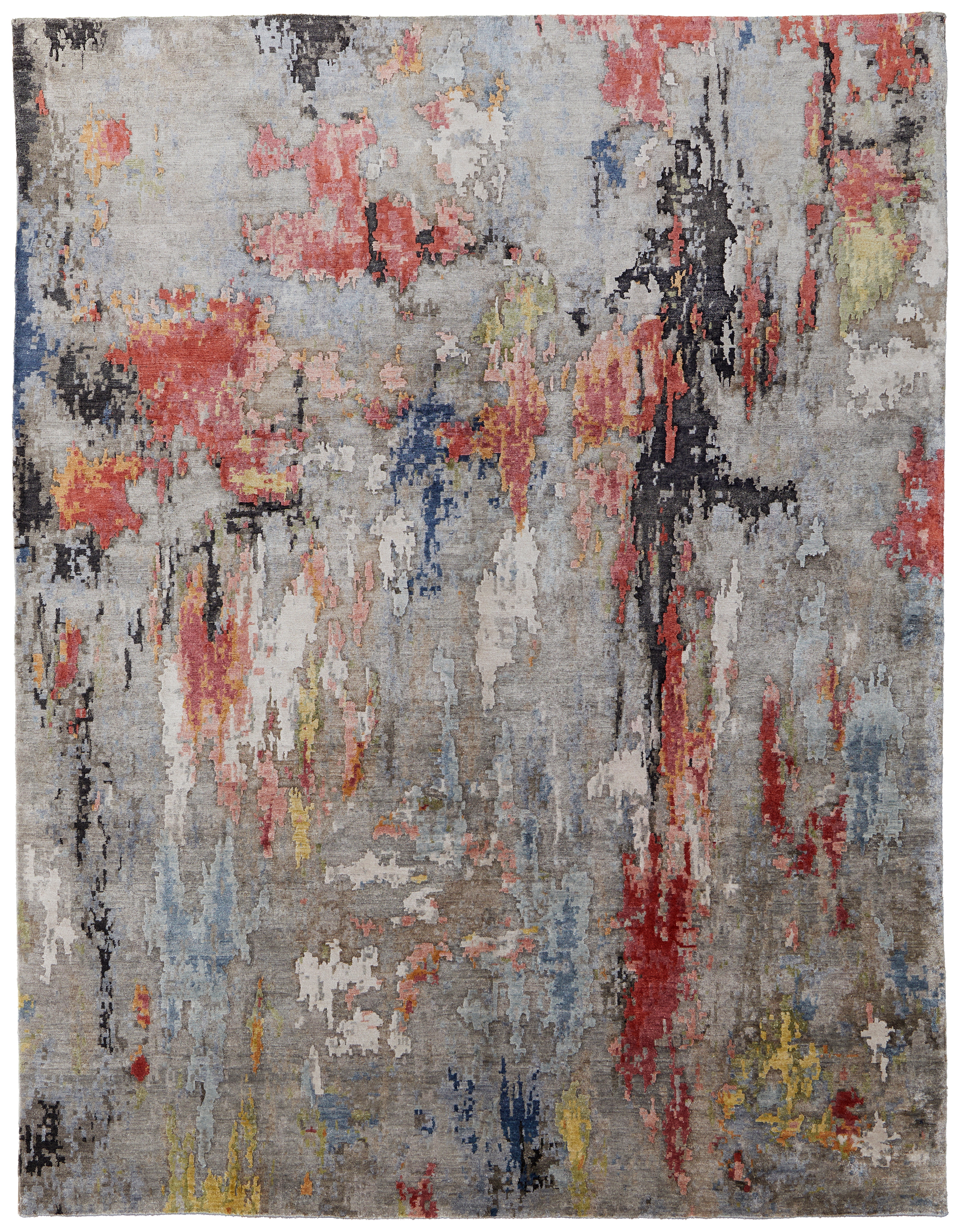 Feizy Area Rugs Dyer Modern Abstract, Gray/Red/Yellow, 8'-6