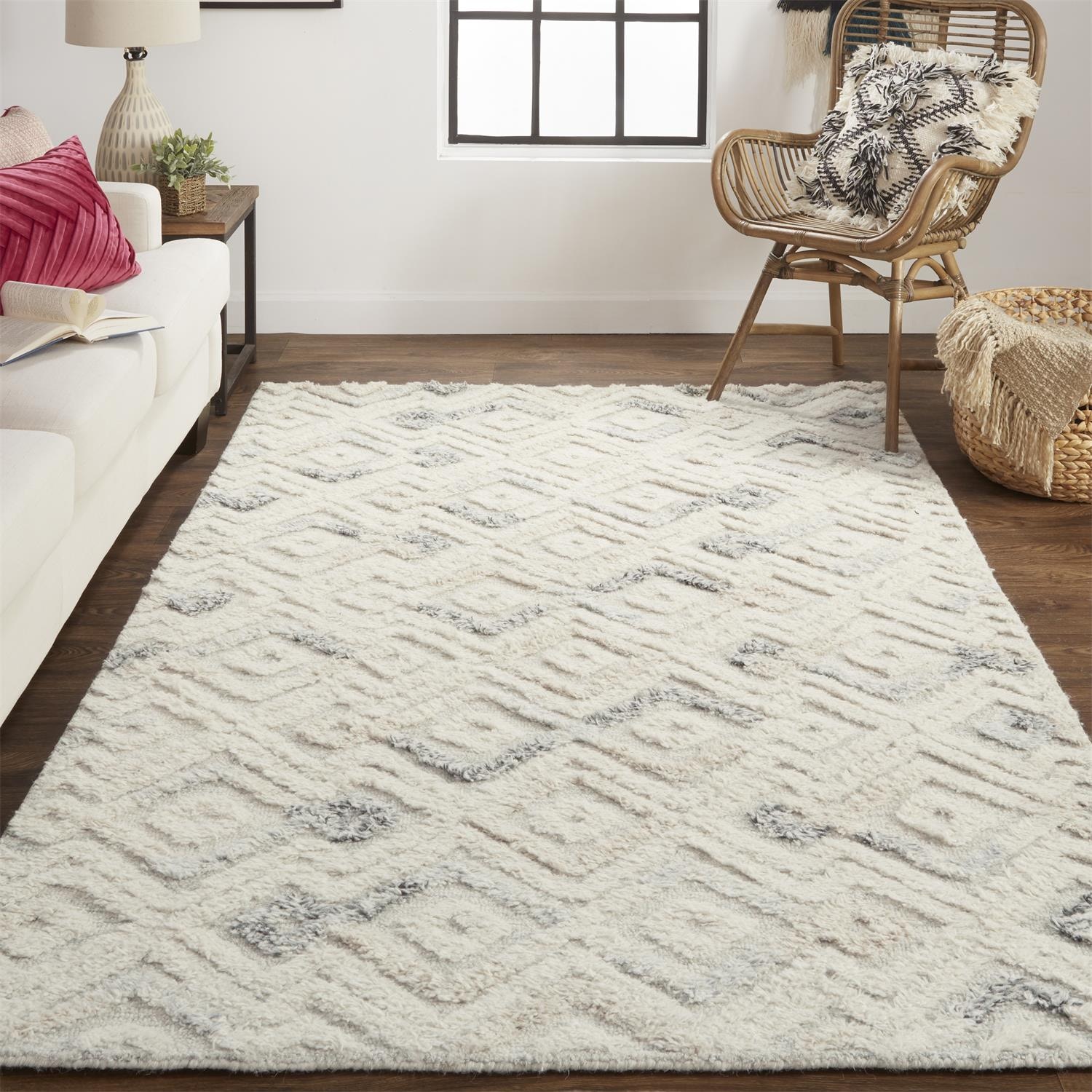 Feizy Area Rugs Anica Transitional Moroccan, Ivory/Gray/Black, 10
