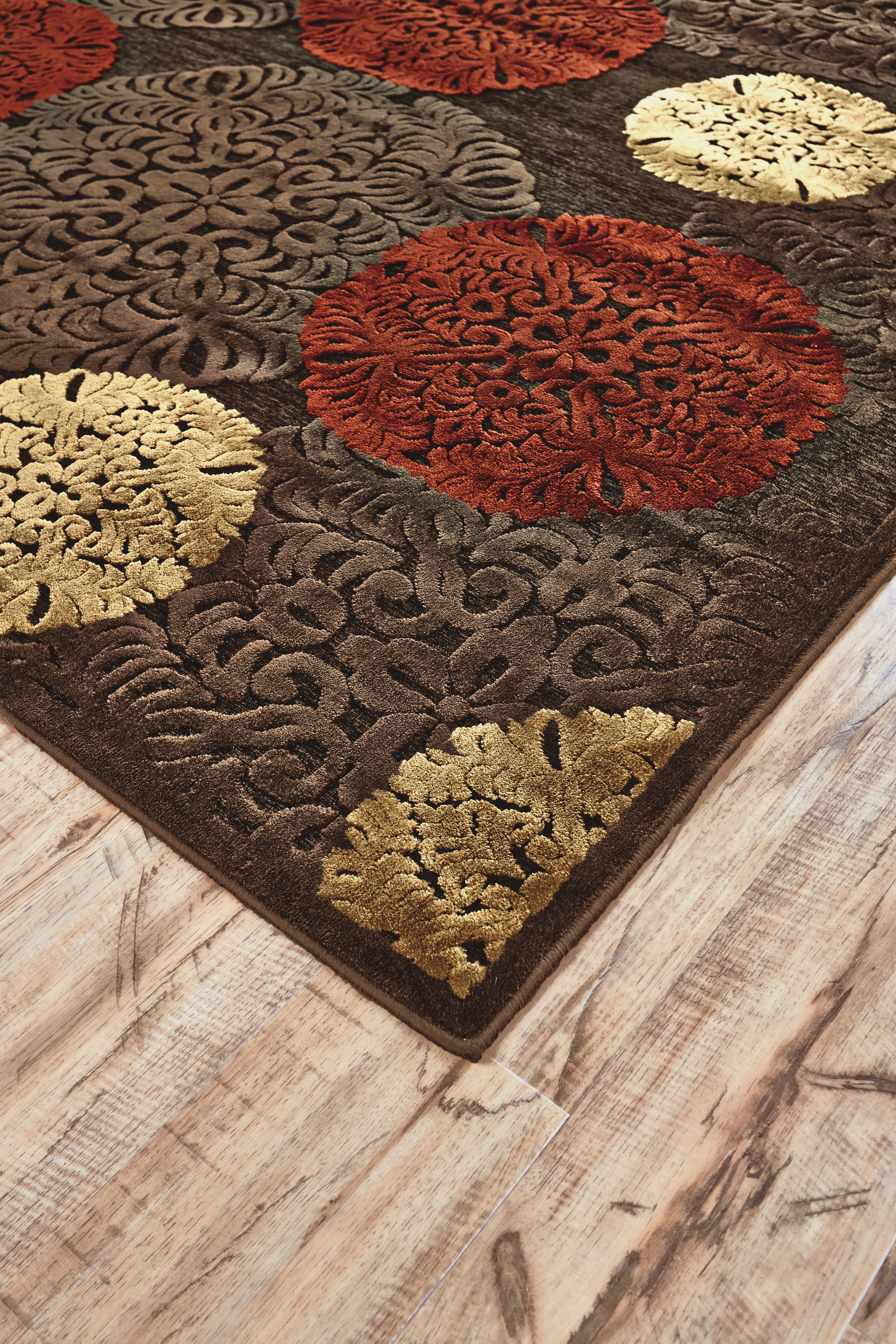 Feizy Area Rugs Saphir Transitional Polka Dots, Taupe/Red