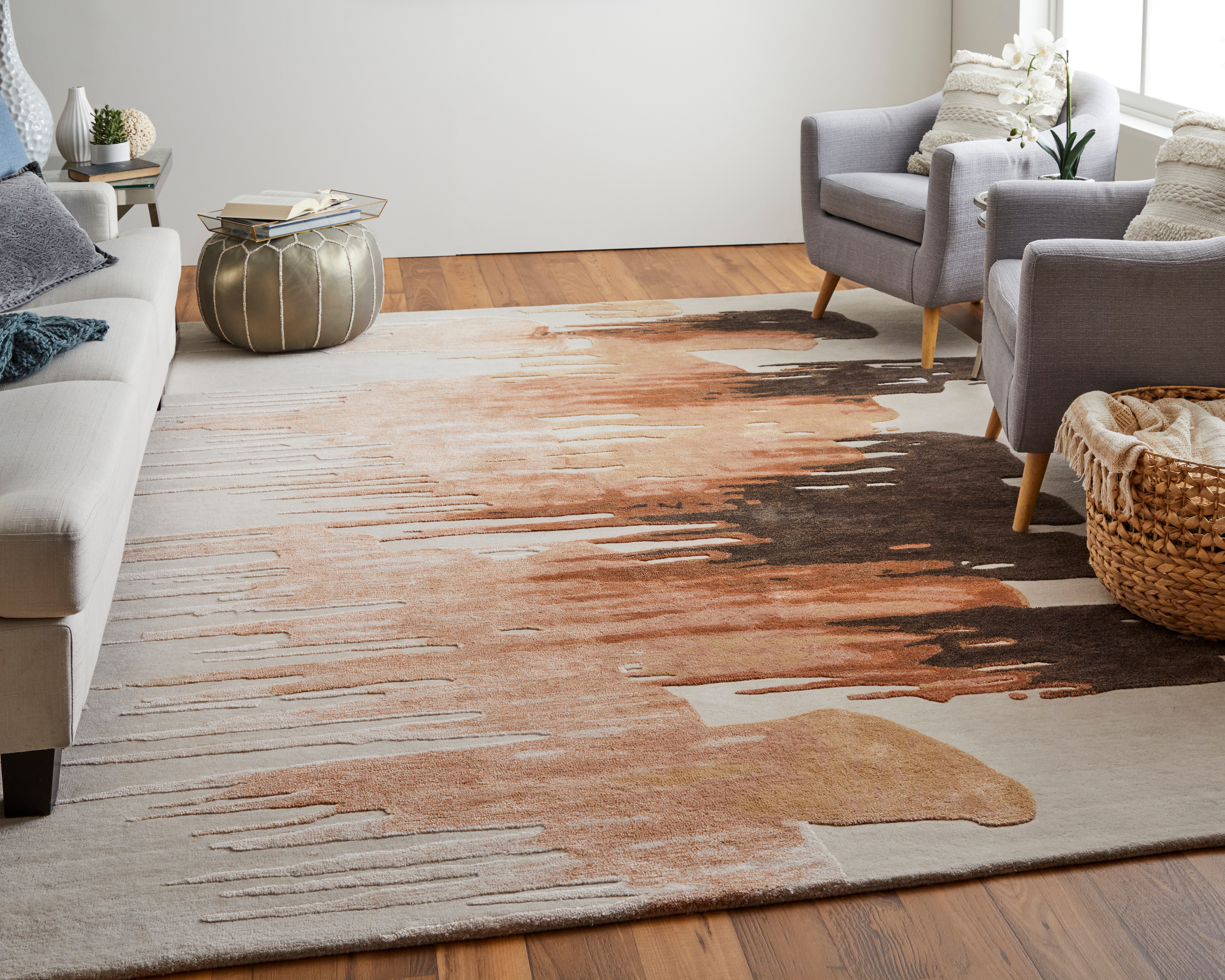 Anya Transitional Abstract, Red/Brown/Orange, 9' x 12' Area Rug