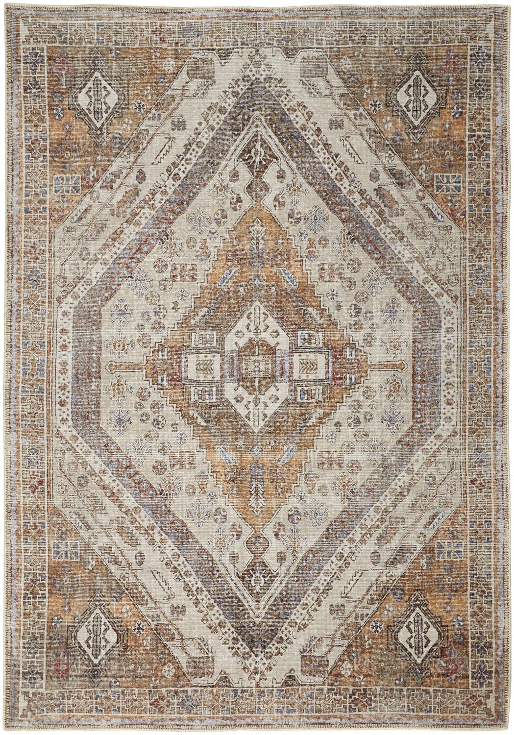 Feizy Area Rugs Percy Transitional Medallion, Ivory/Orange/Brown