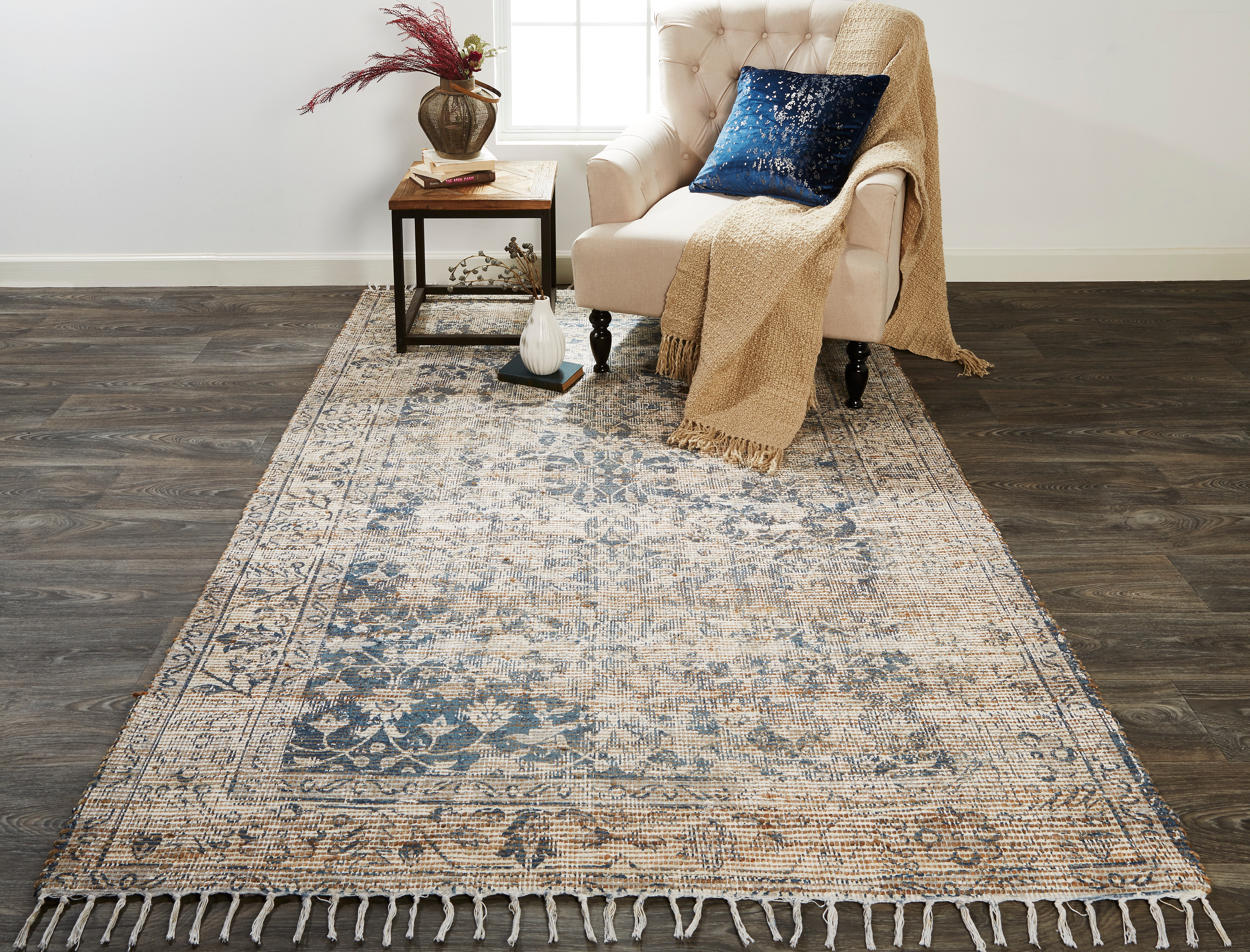 Feizy Area Rugs Aliza Traditional Oriental, Tan/Ivory/Blue, 2'-2