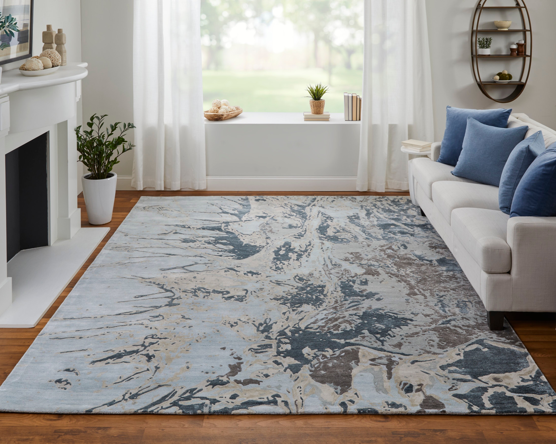Zarah Modern Watercolor, Blue/Taupe/Green, 10' x 14' Area Rug