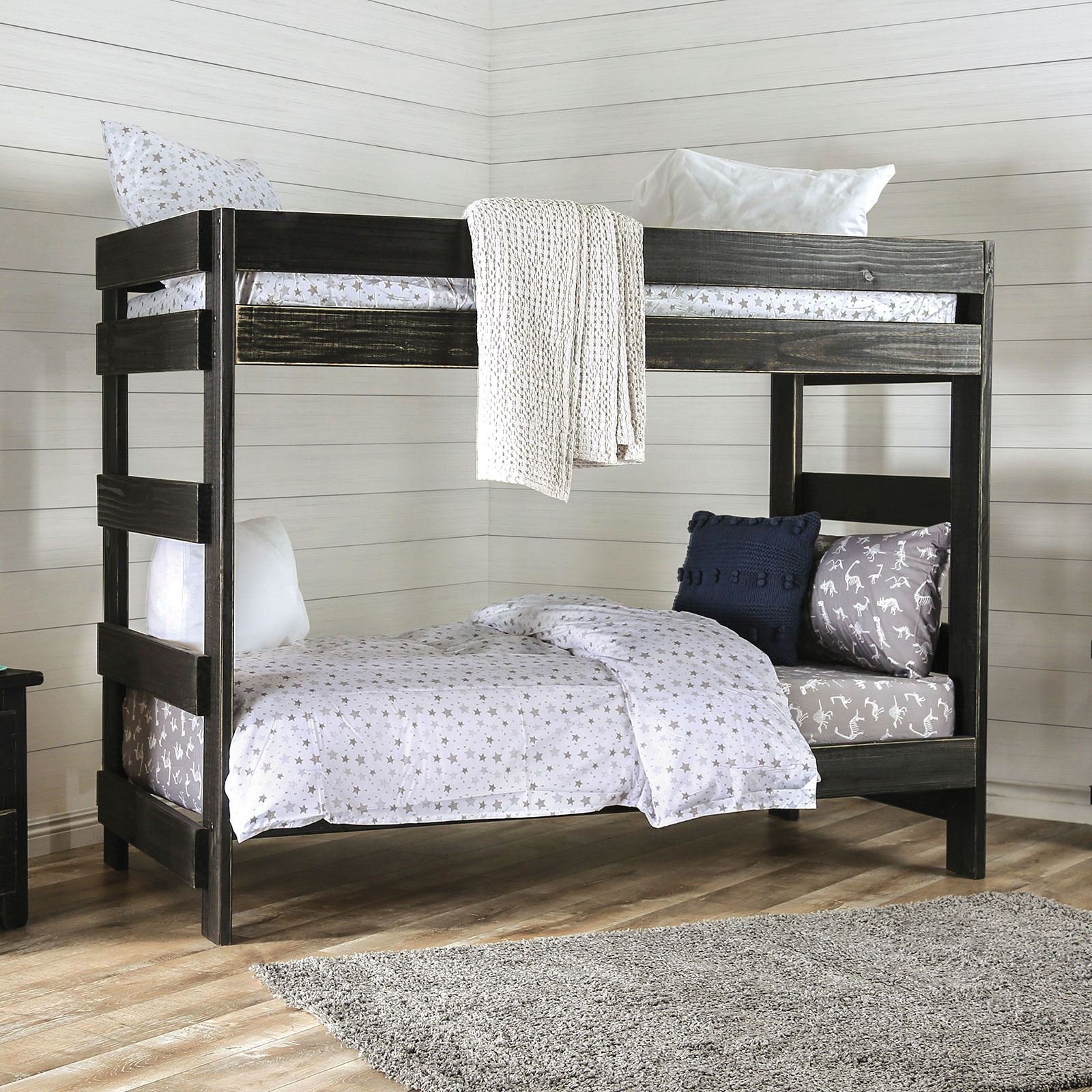 Furniture of America T/T Bunk Bed with 2 Slat Kits (Mattress Ready) AM-BK100BK-BED-SLAT