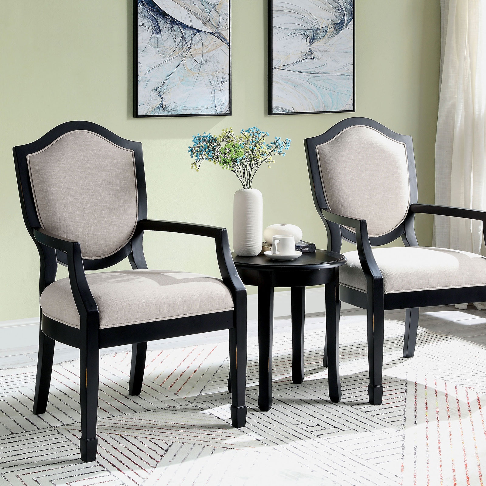 Furniture of America Living Room Accent Table And Chair CMAC6026BK3PK