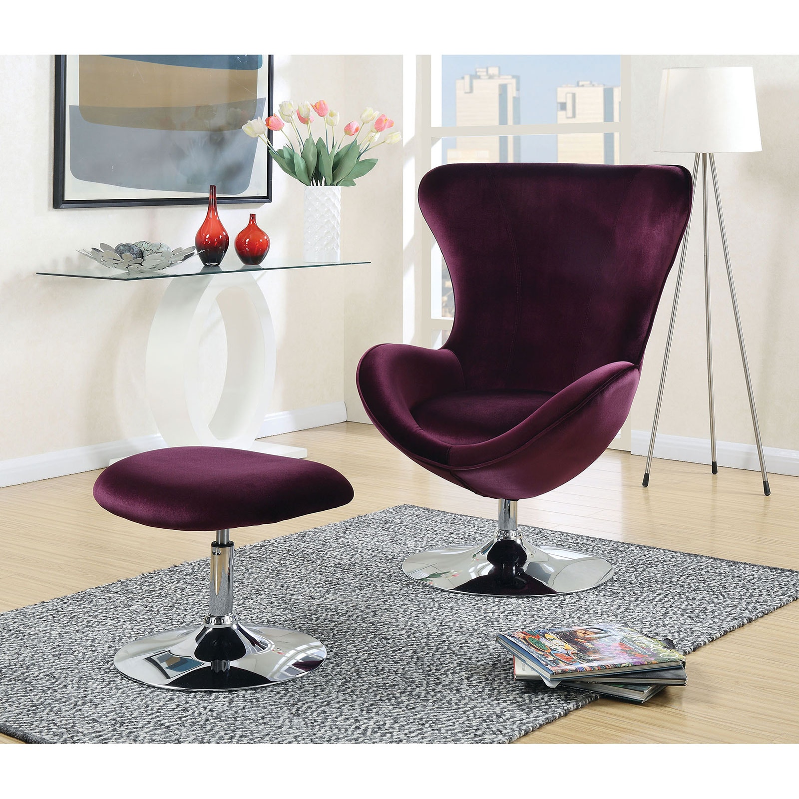 Furniture of America Living Room Accent Chair with Ottoman CM AC6841 Anna s Home Furnishings