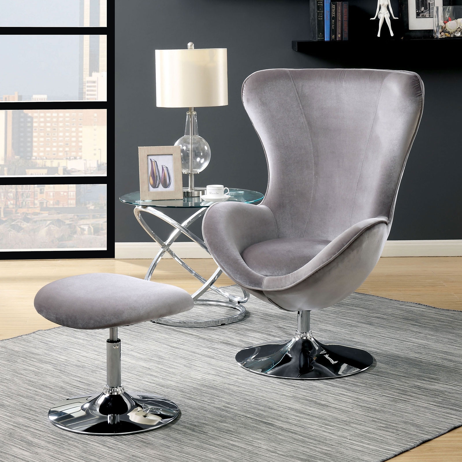 Furniture of America Accent Chair with Ottoman CM-AC6841GY