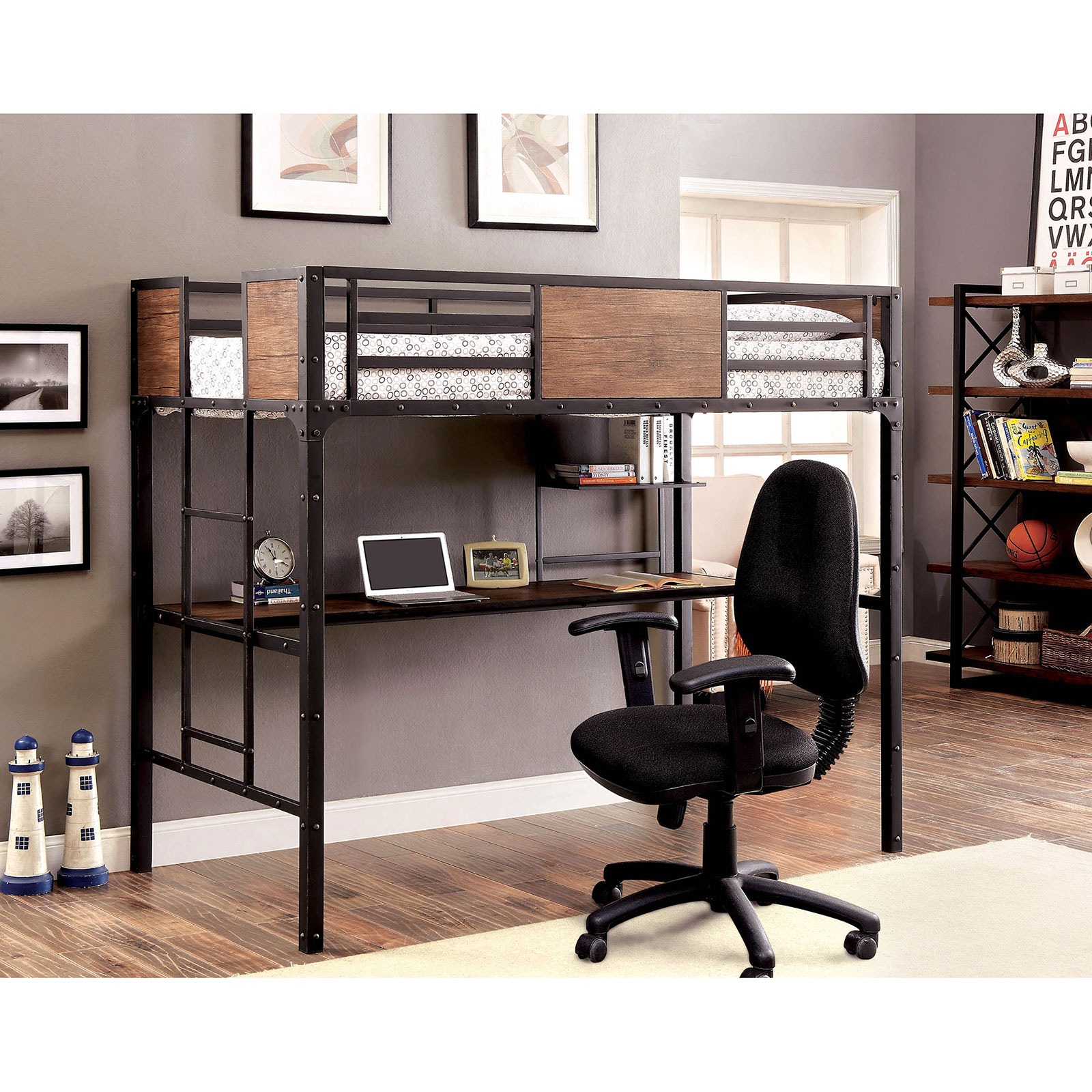 Furniture of America Bedroom Twin Bed with Workstation CM