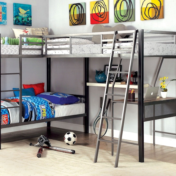Furniture Of America Youth L Shaped Triple Twin Bunk Bed W Desk Cm