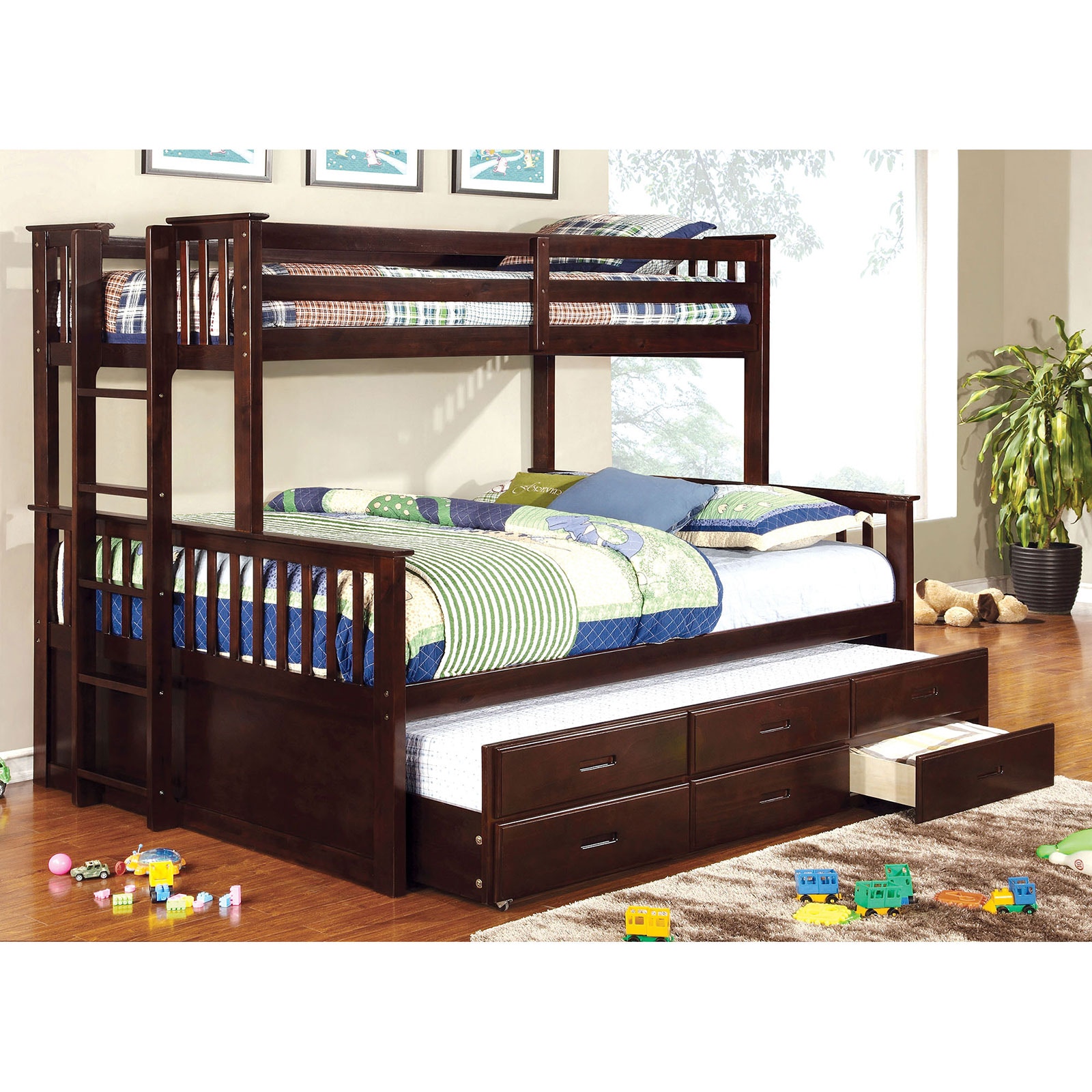  Twin/Queen Bunk Bed Trundle 