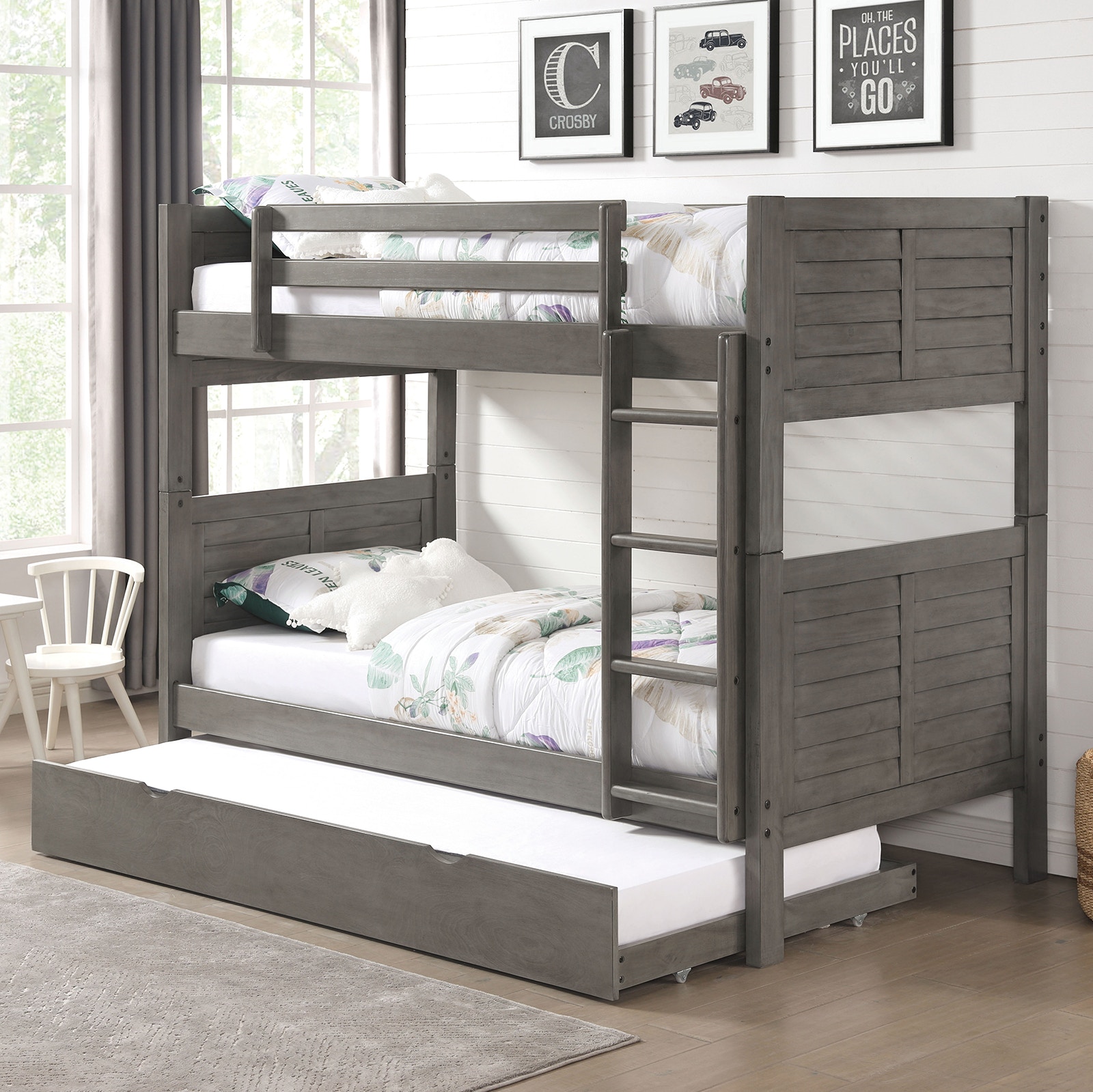 Furniture of America Twin/Twin Bunk Bed with Trundle CM-BK963T-GY-BED-TR