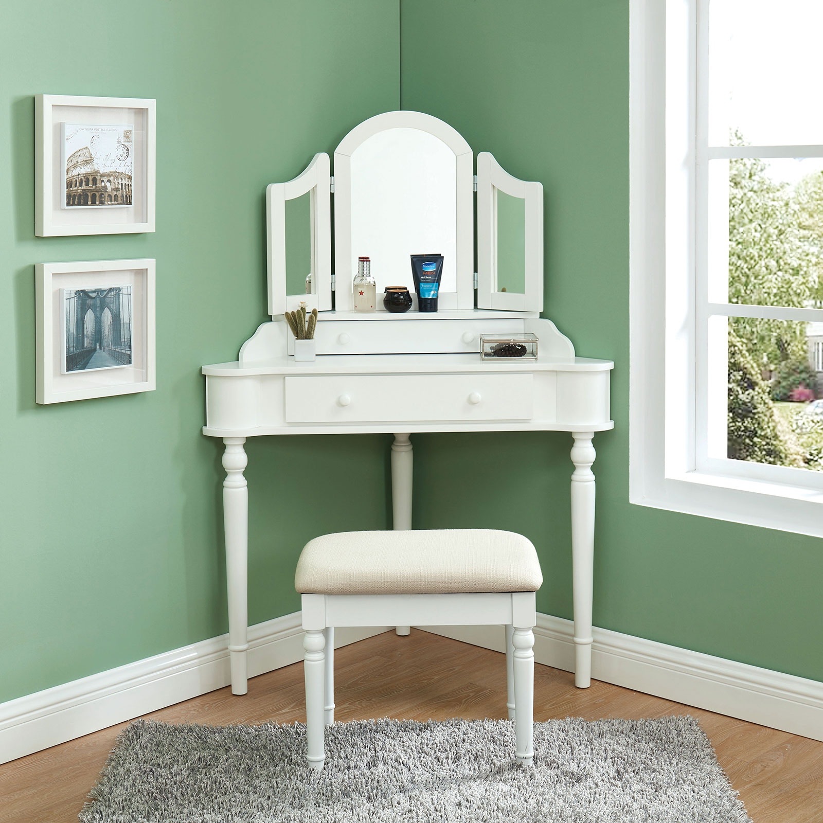 Furniture of America Vanity with Stool CM-DK5849WH