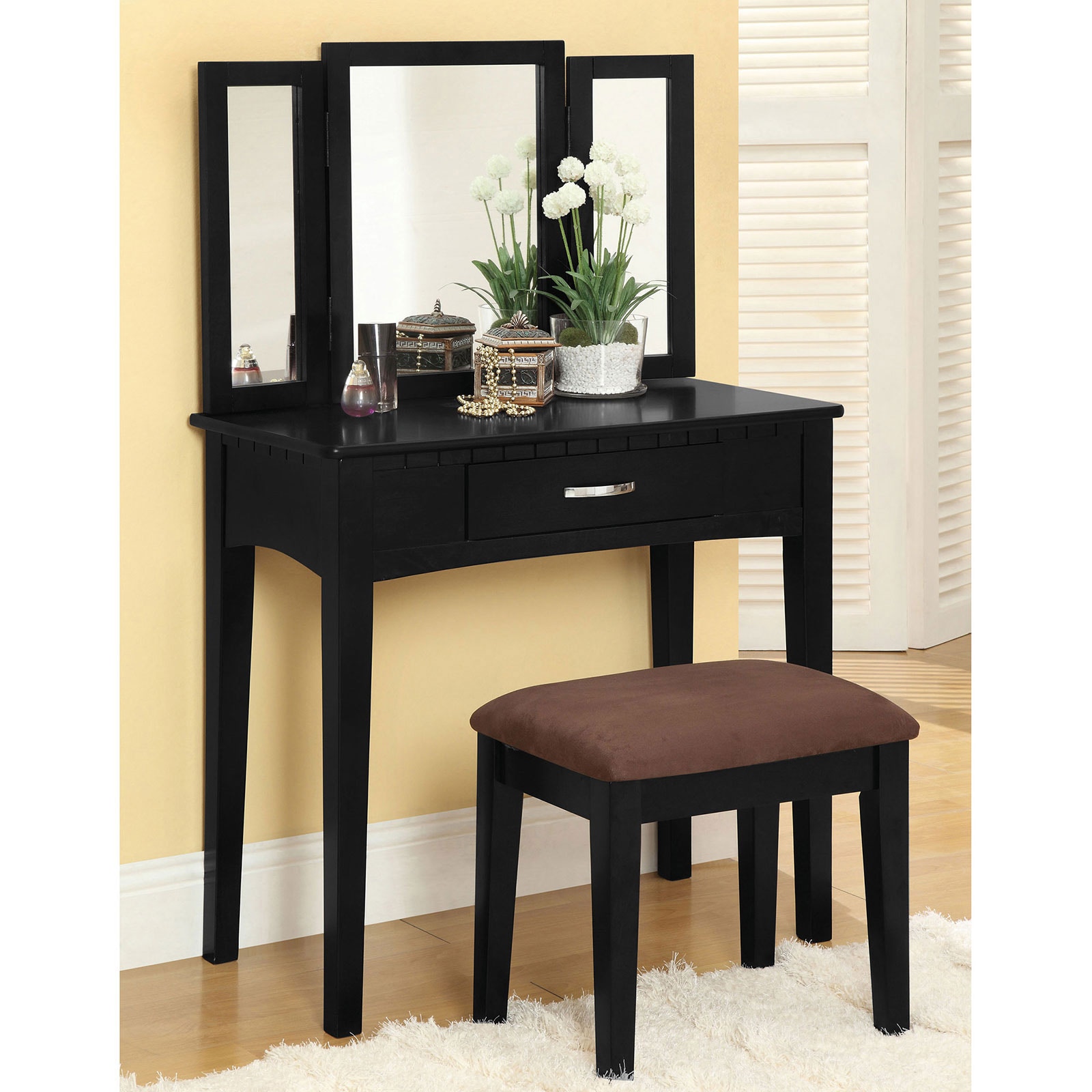 Furniture of America Bedroom Vanity Table with Stool CM DK6490BK Furniture Market Austin TX
