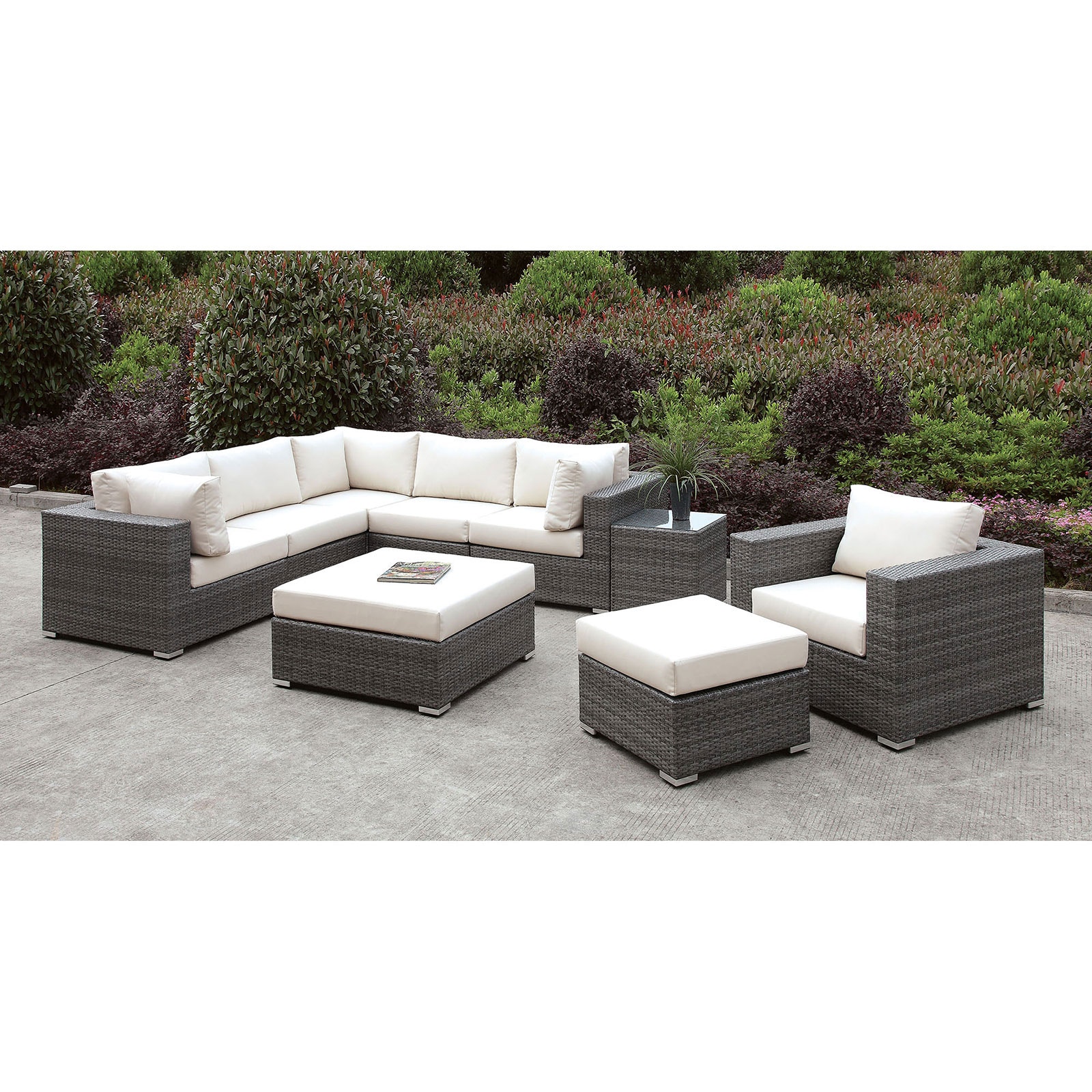Furniture of America L-Sectional Chair 2 Ottomans End Table CM-OS2128-SET9