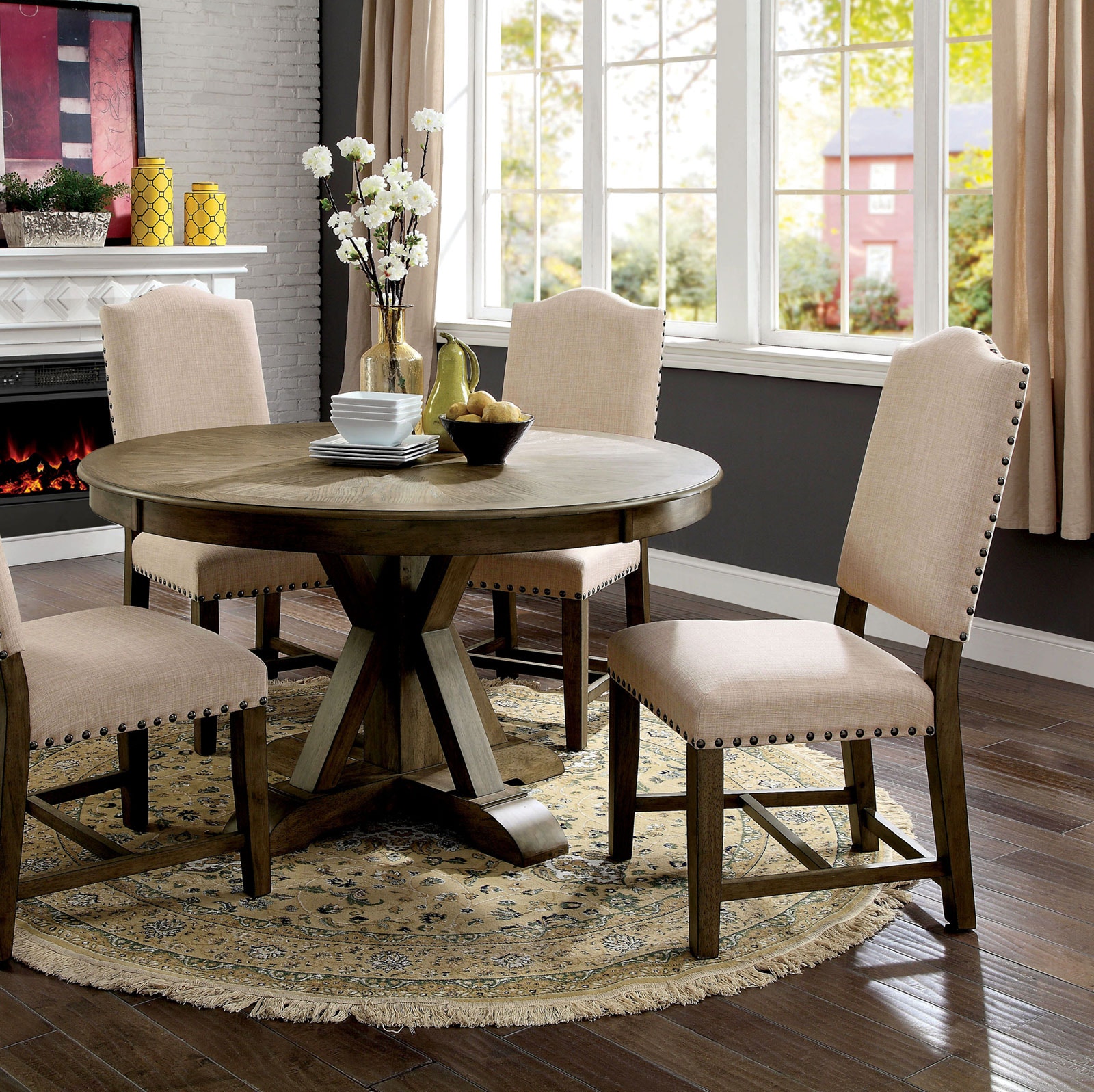 Furniture of America Casual Dining 5 Pc. Round Dining Table Set CM3014RT 5PC Anna s Home