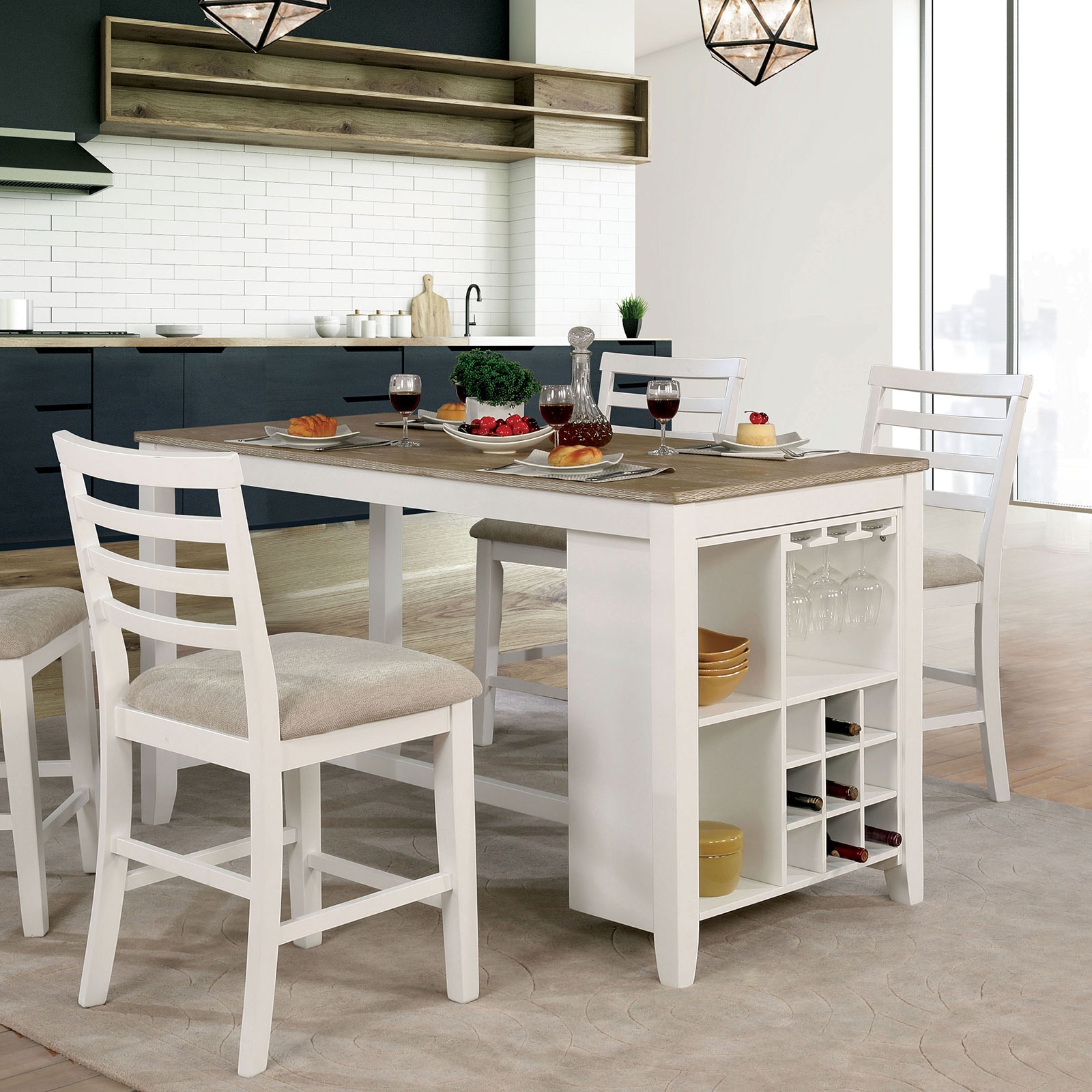 white kitchen table with storage