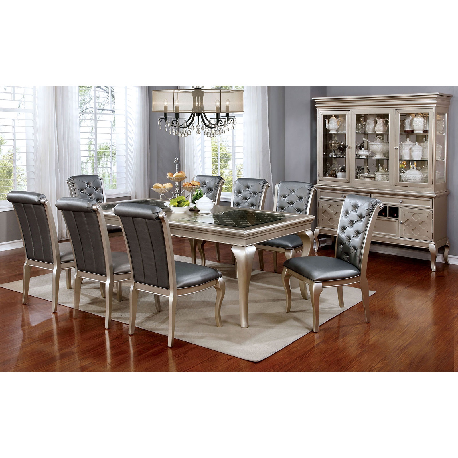 leons glass dining table set