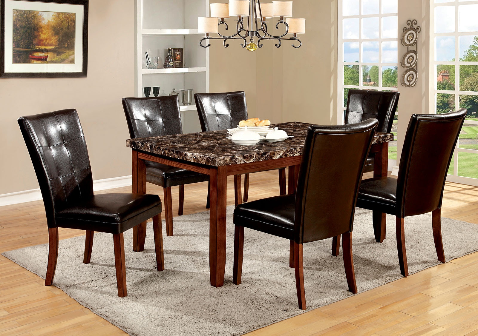 Furniture of america yoss rustic deals brown marble top dining table