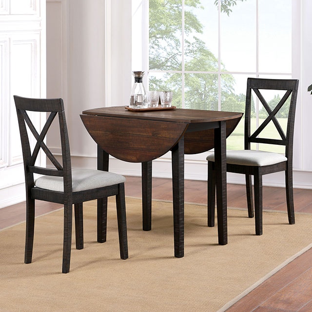 Furniture of America Casual Dining 3 Pc. Dining Table Set Dark Oak Walnut CM3477RT 3PK Anna s