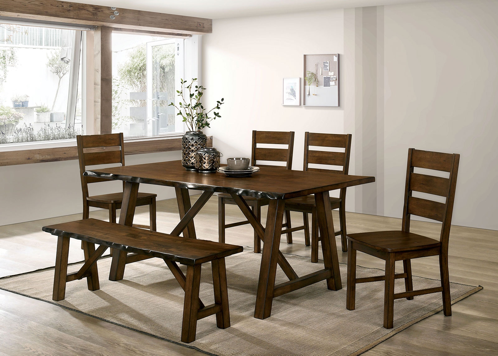  6 Pc. Dining Table Set with Bench 