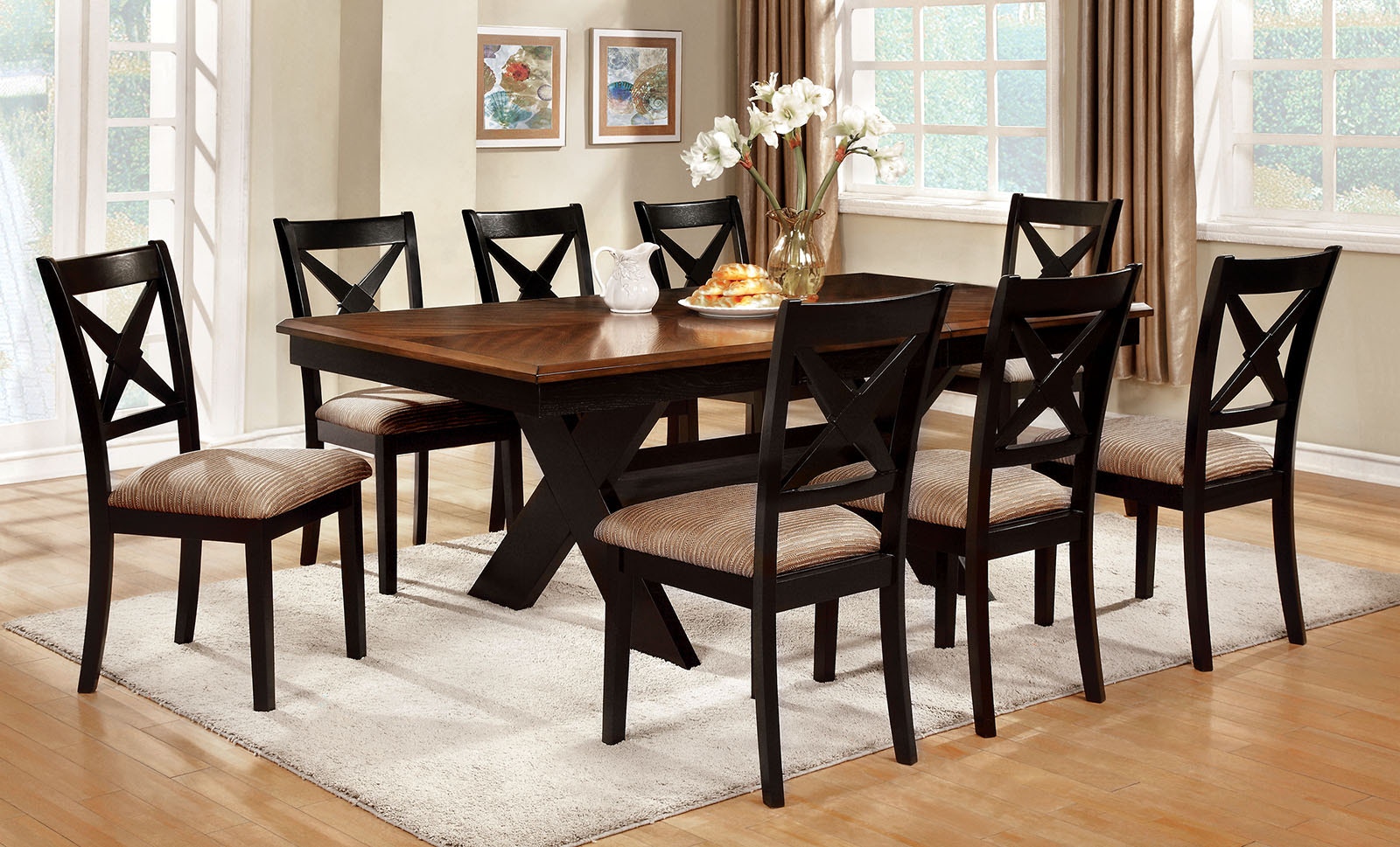 cross leg dining table and chairs