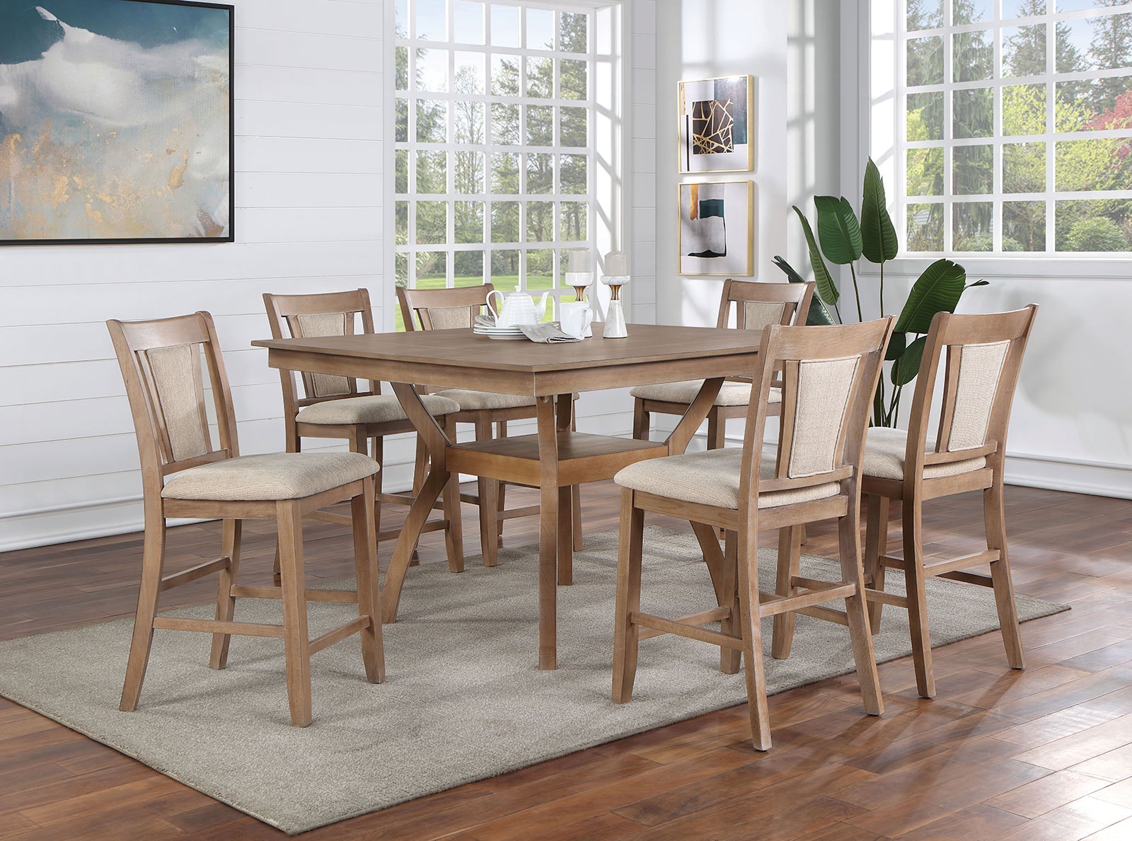 Furniture of America 7 Pc. Counter Height. Table Set CM3984NT-PT-7PC