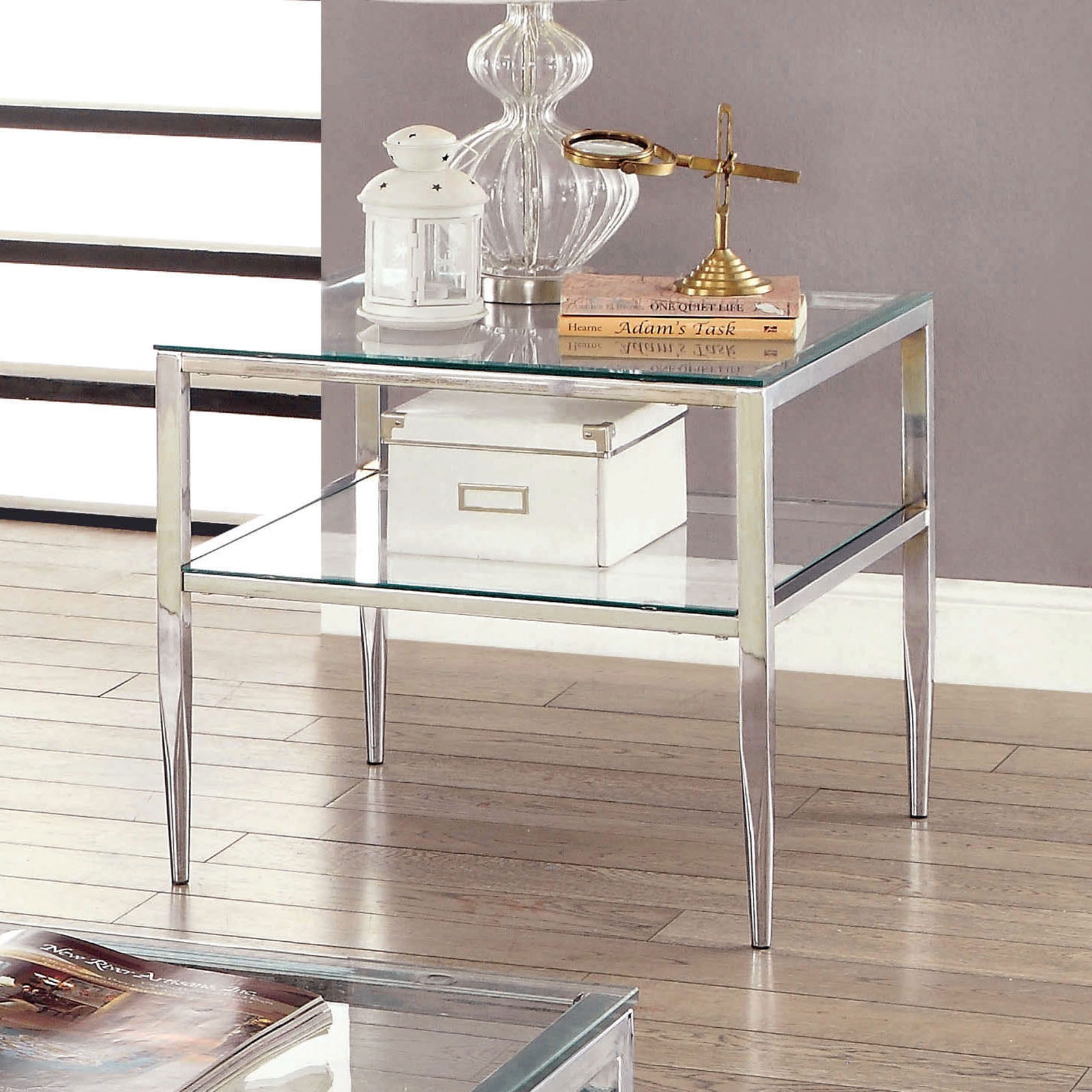 Furniture of America End Table, Chrome CM4162CRM-E-PK