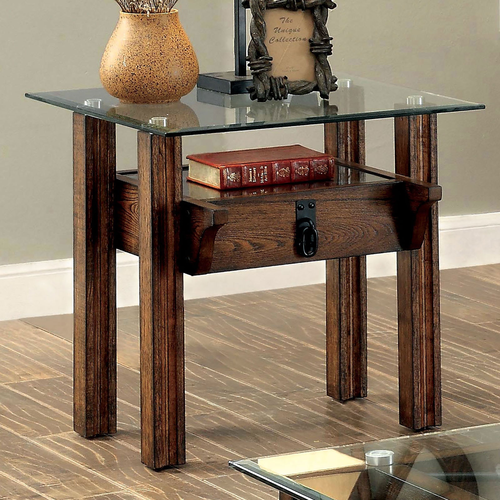 wood glass and metal end tables