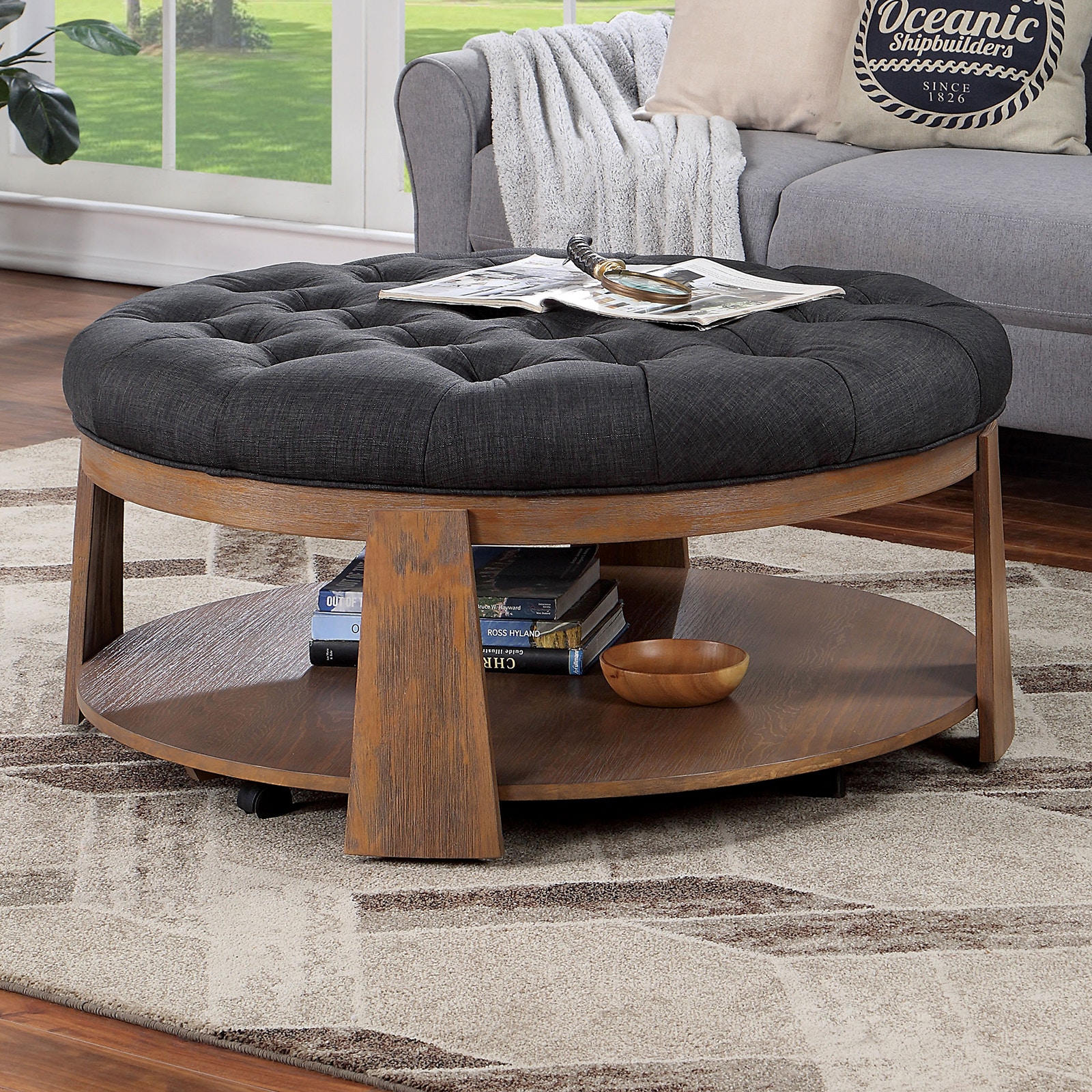 Furniture of America Round Coffee Table, Dark Gray CM4411DG-C