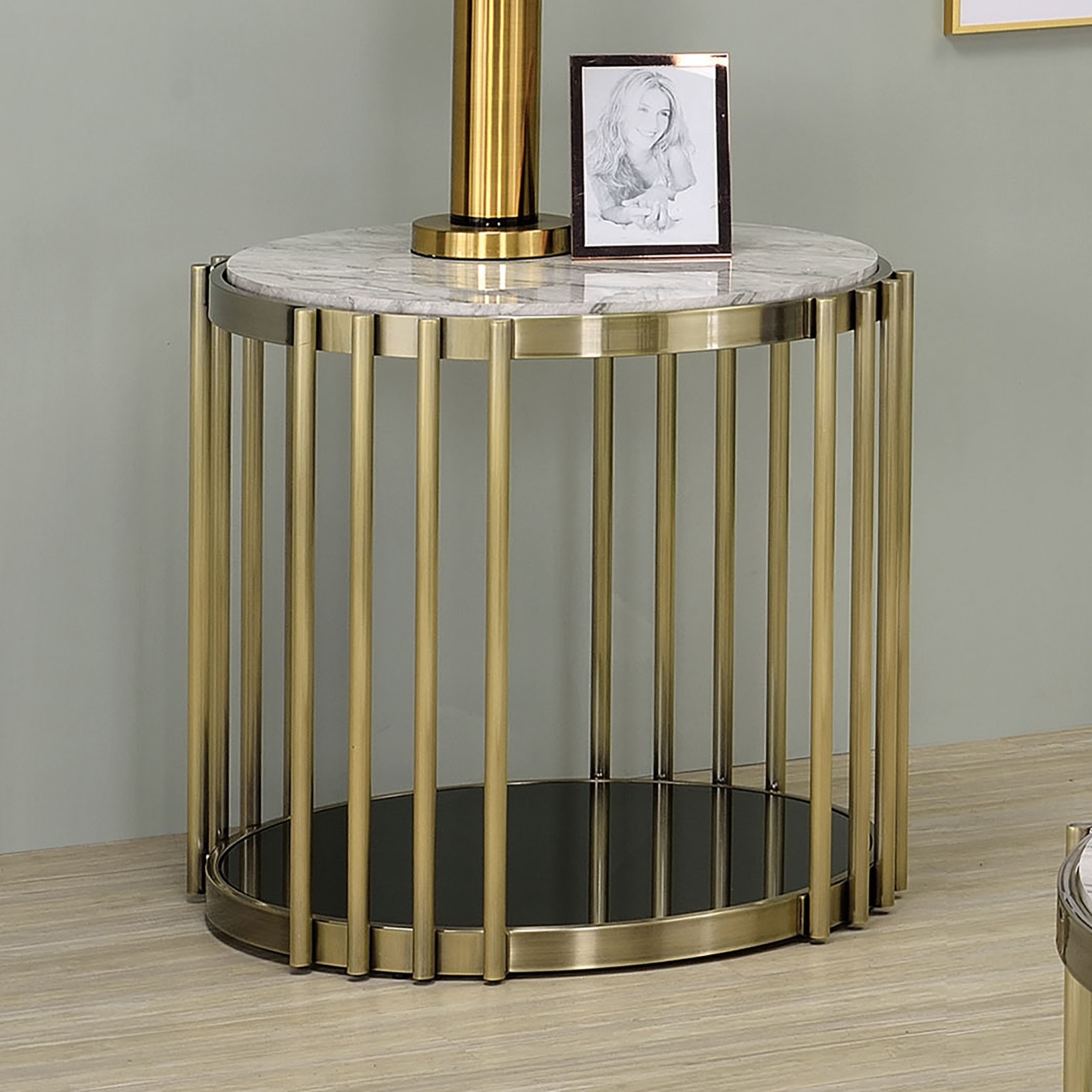  End Table, Antique Brass/Black 