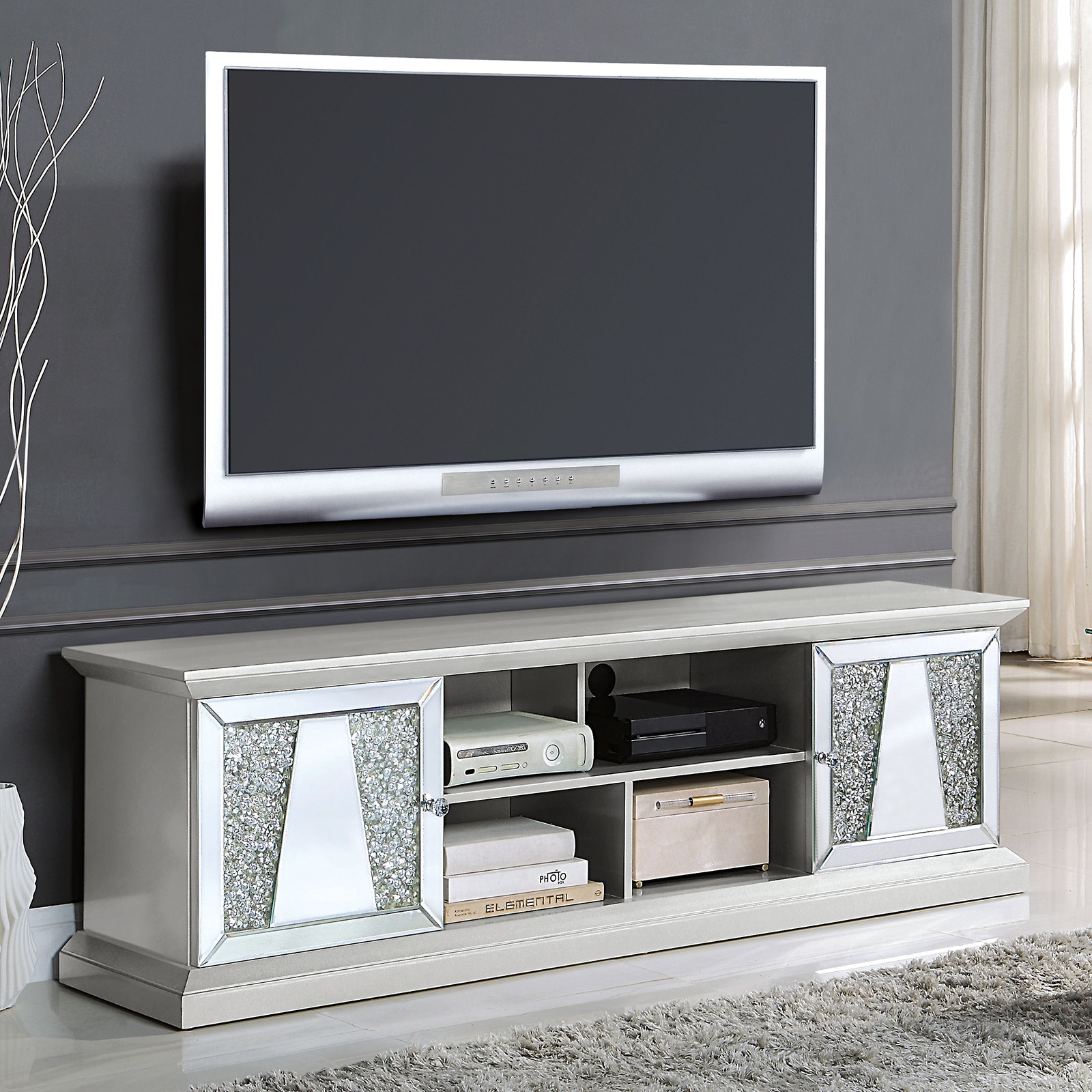 Furniture of America 72" TV Stand, Silver CM5516-TV-72