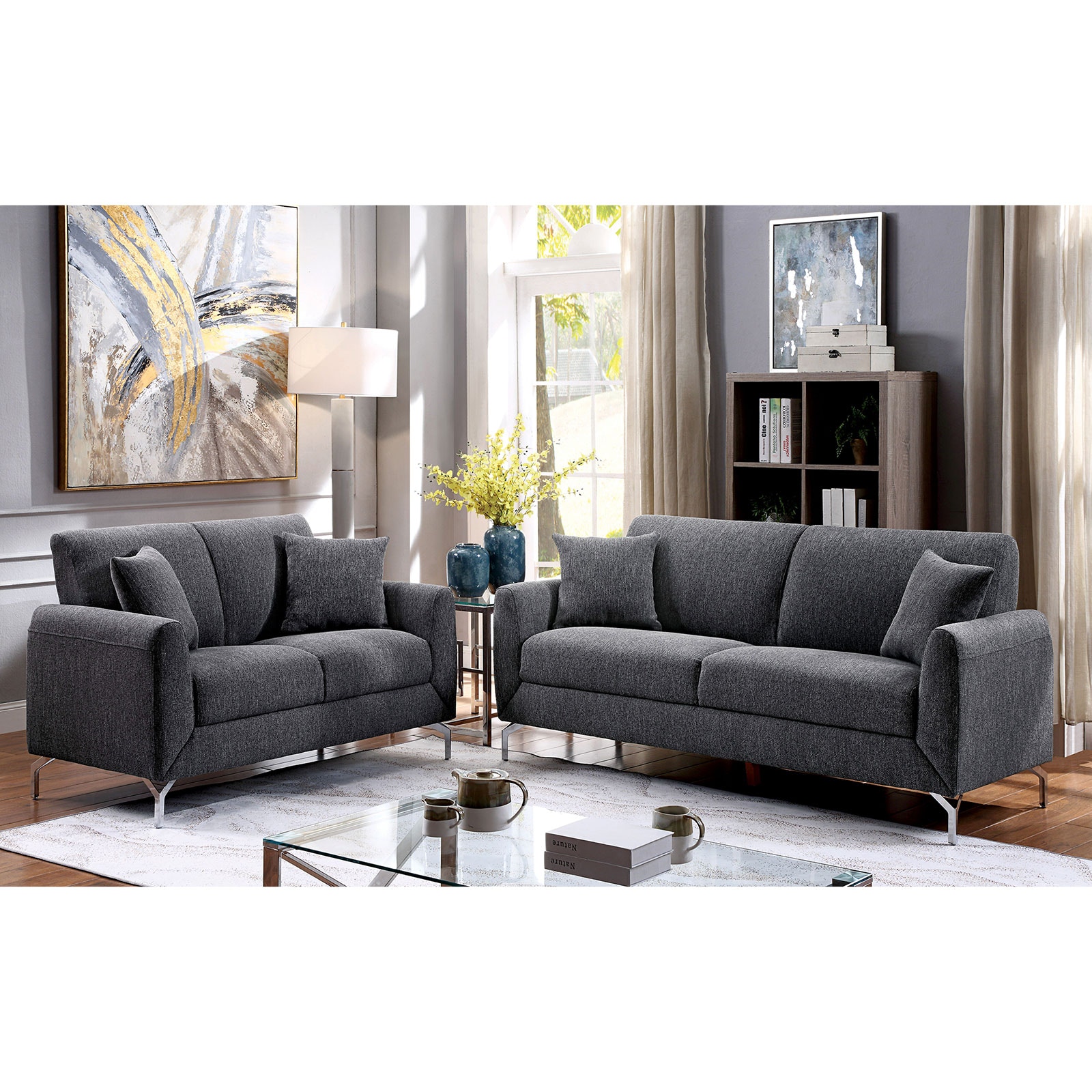 Furniture of America Sofa Loveseat 2 Pc. CM6088GY-2PC