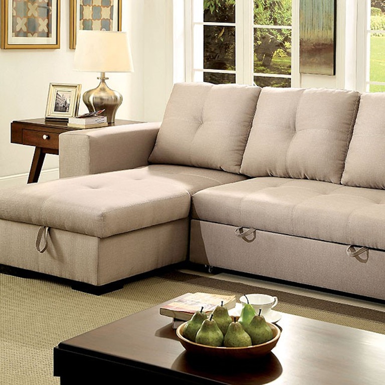 Furniture Of America Living Room Sectional Ivory Fabric