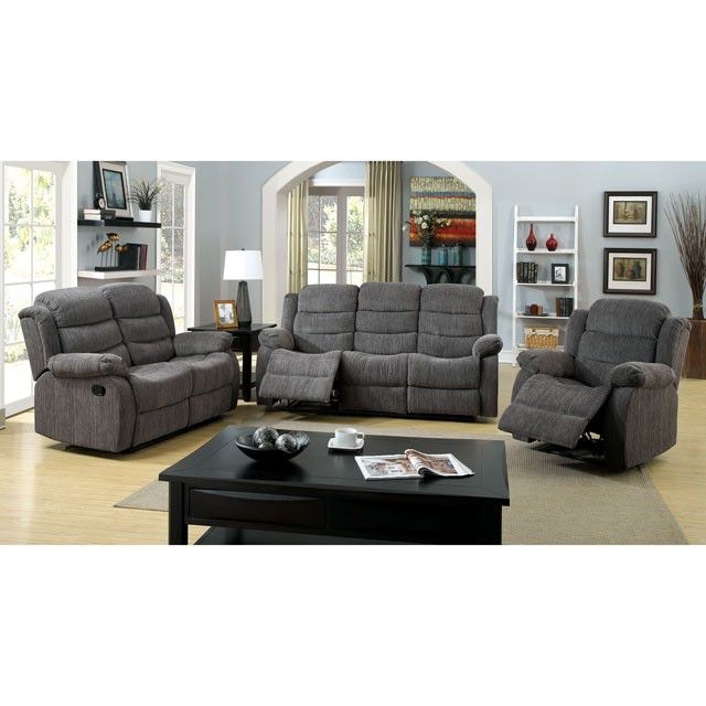 Furniture of America Living Room Sofa with 2 Recliners CM6173GYSF Furniture Market Austin, TX
