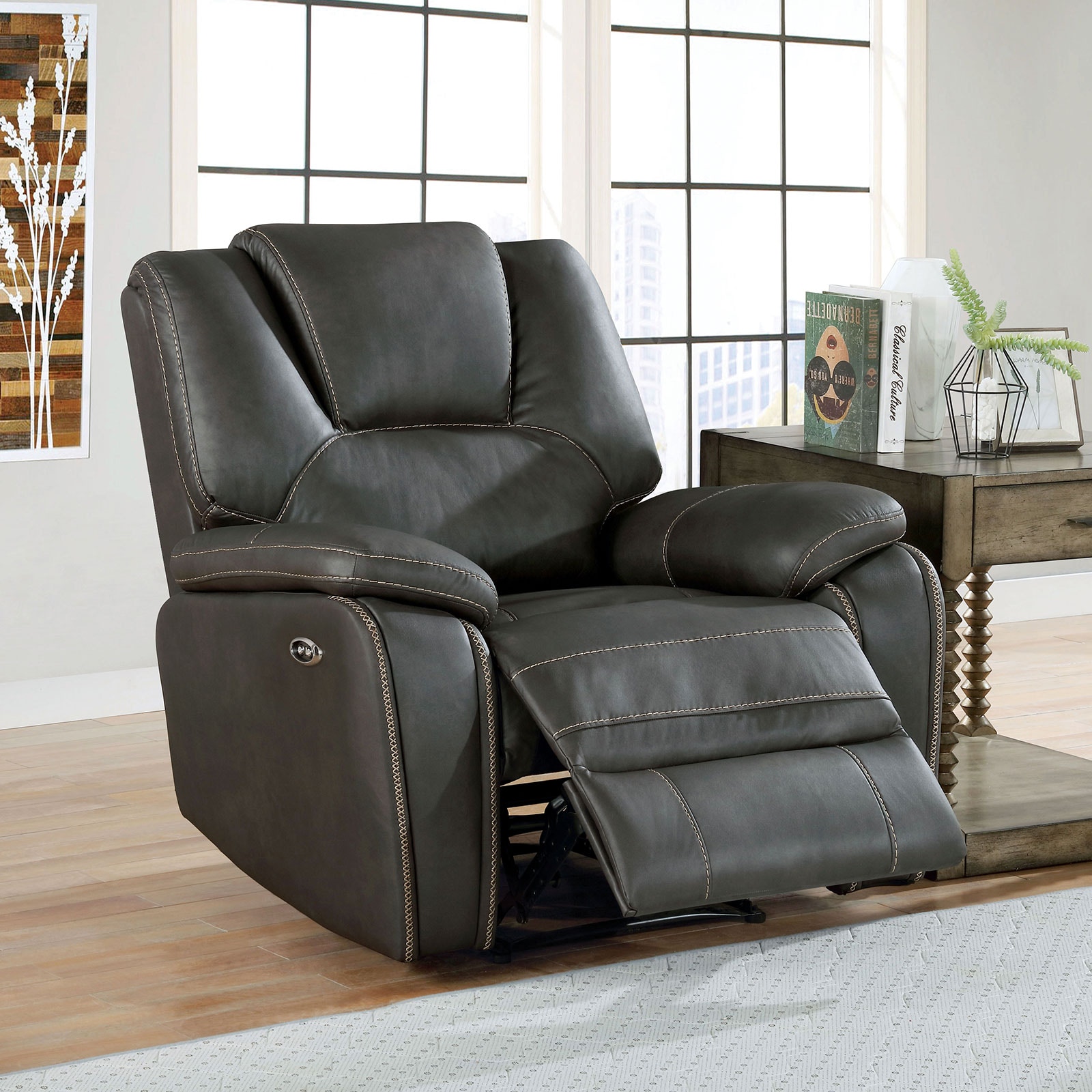 Furniture of America Power Recliner CM6219GY-CH